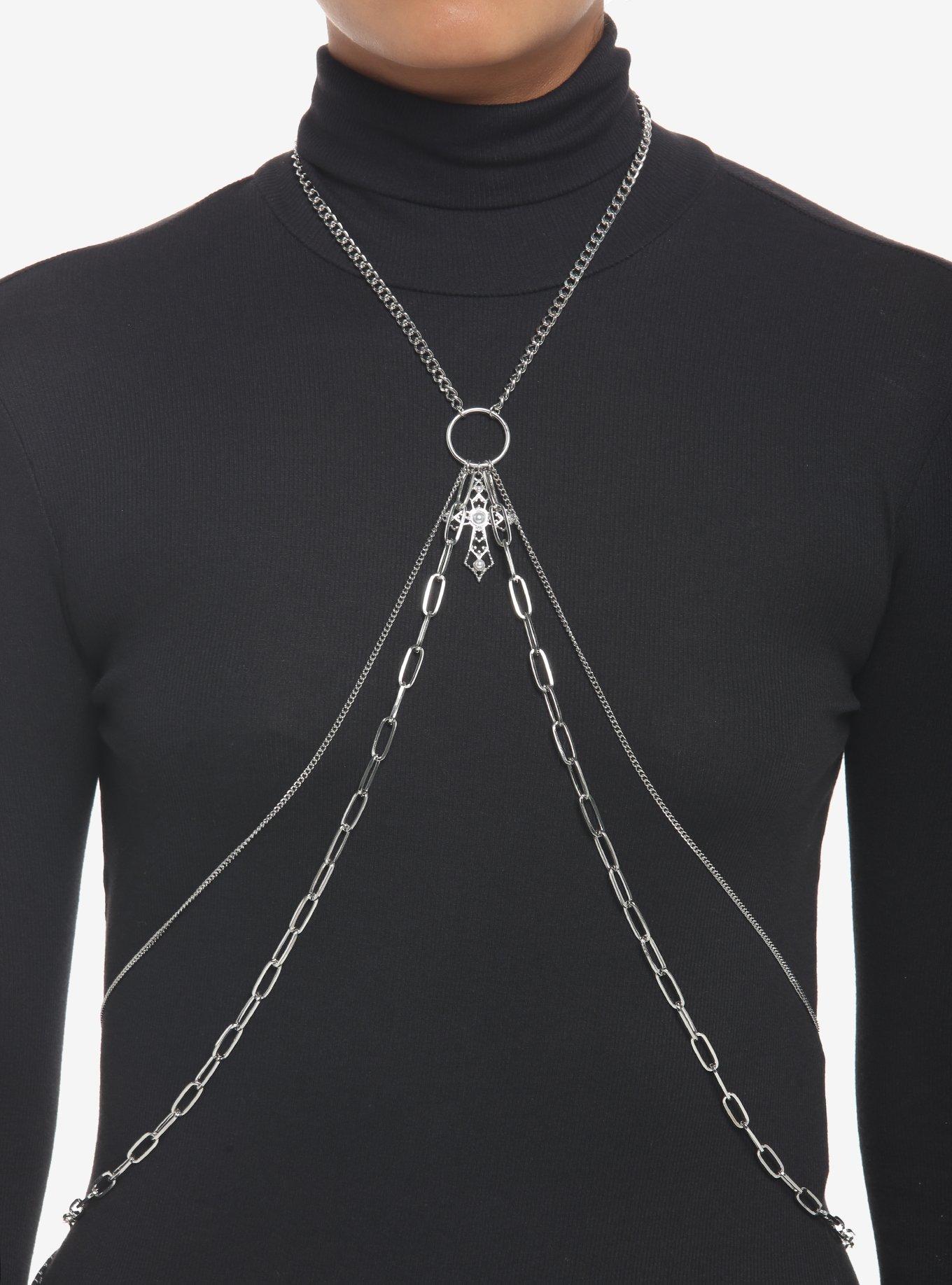 Goth Cross Chain Harness, , hi-res