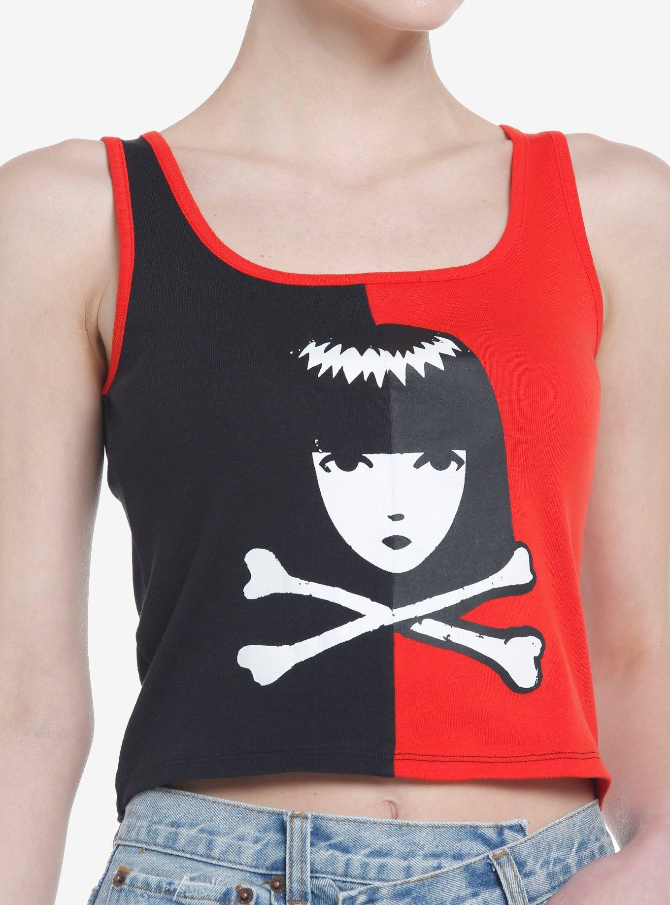 Emily The Strange Split Girls Crop Tank Top, BLACK, hi-res