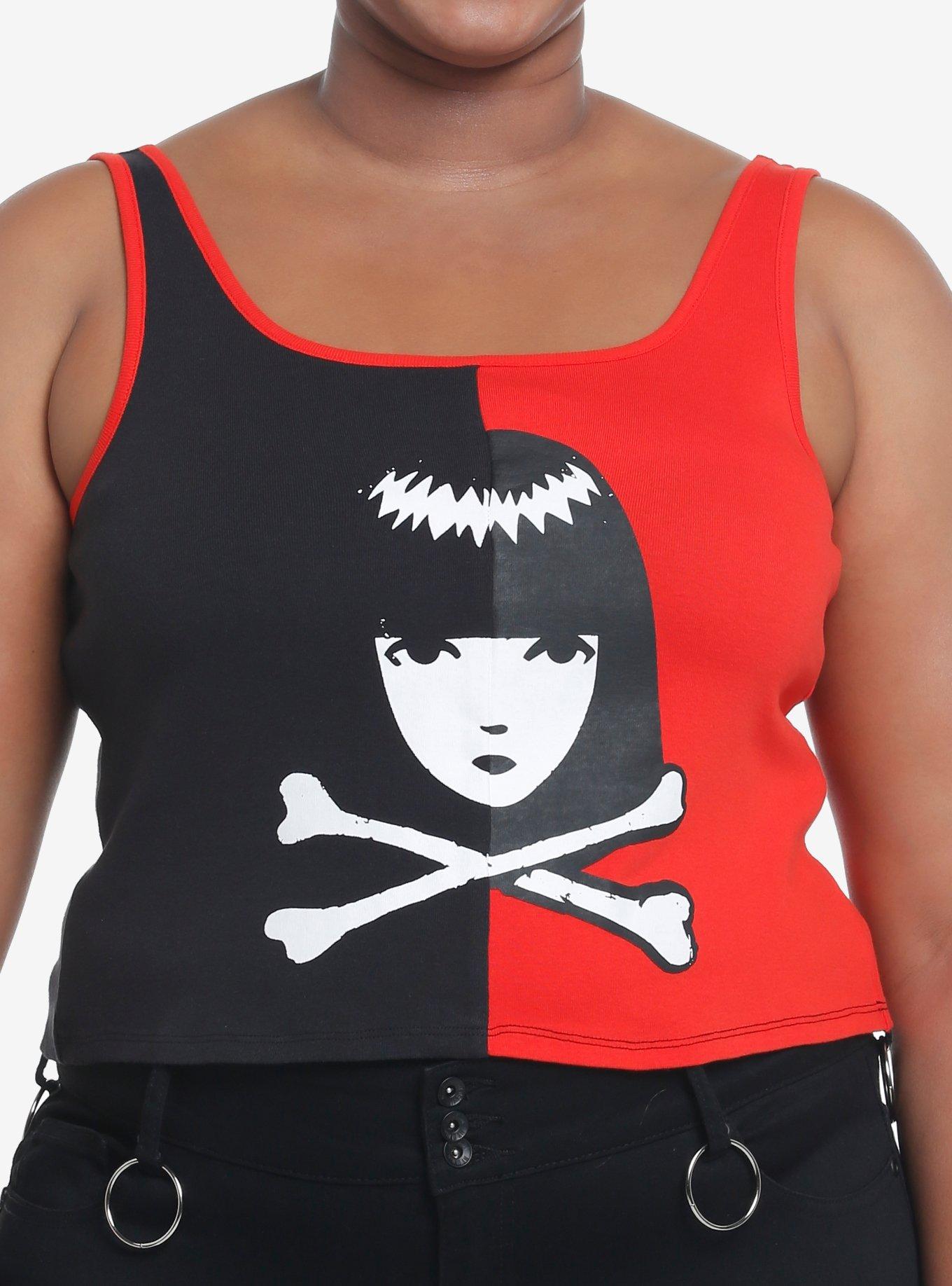 Emily The Strange Split Girls Crop Tank Top Plus Size, BLACK, hi-res