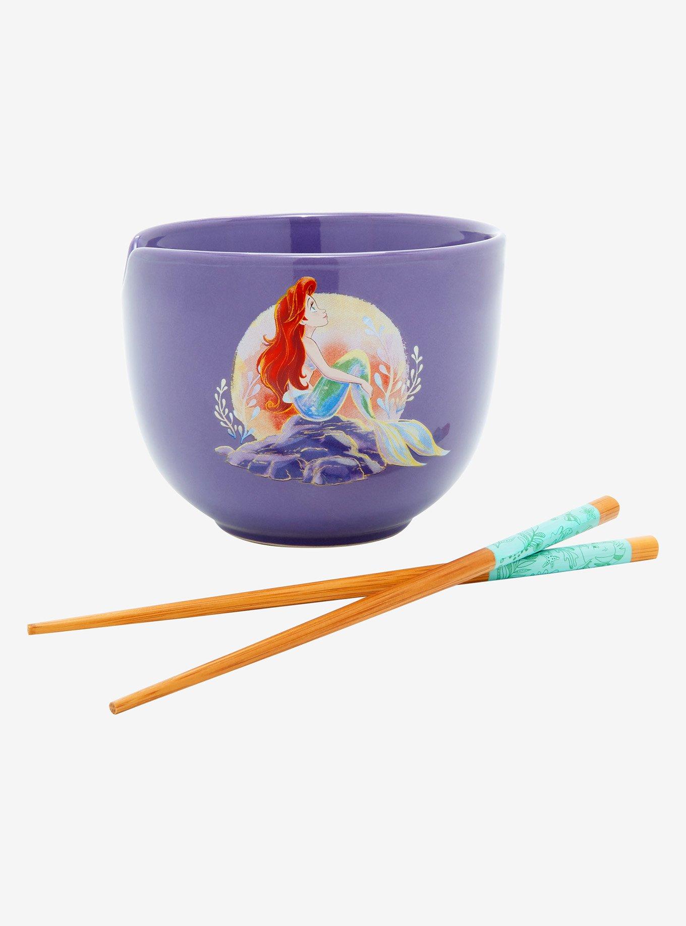 Microwavable Ceramic Noodle Bowl with Handle and Glass Lid Cute Cartoon Ocean