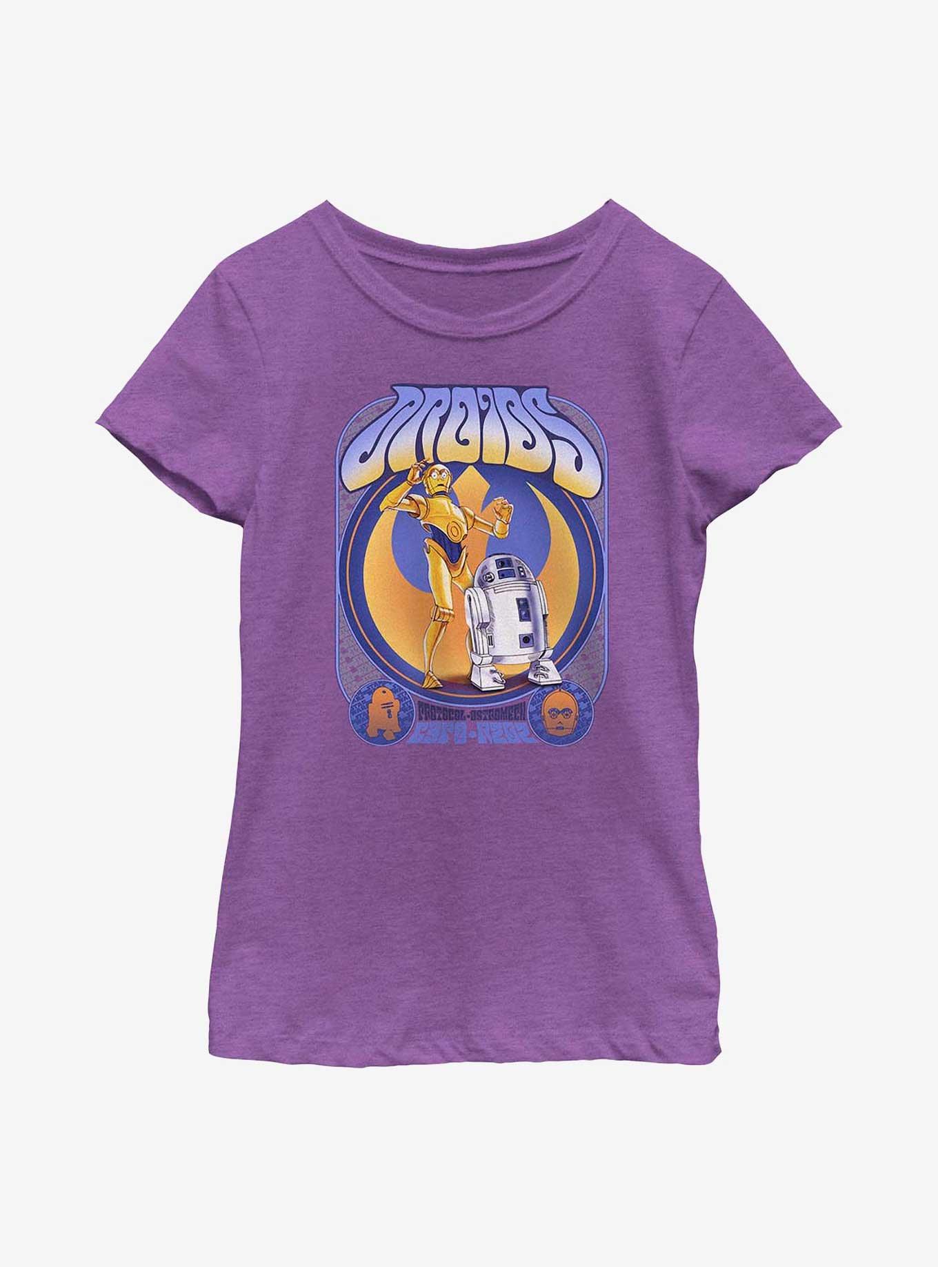Star Wars Droids C-3PO & R2-D2 Groovy Youth Girls T-Shirt, PURPLE BERRY, hi-res