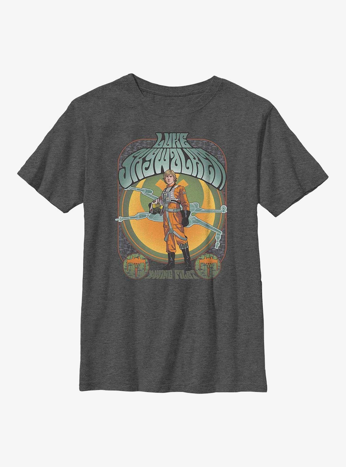 Star Wars Luke Skywalker X-Wing Pilot Groovy Youth T-Shirt, CHAR HTR, hi-res