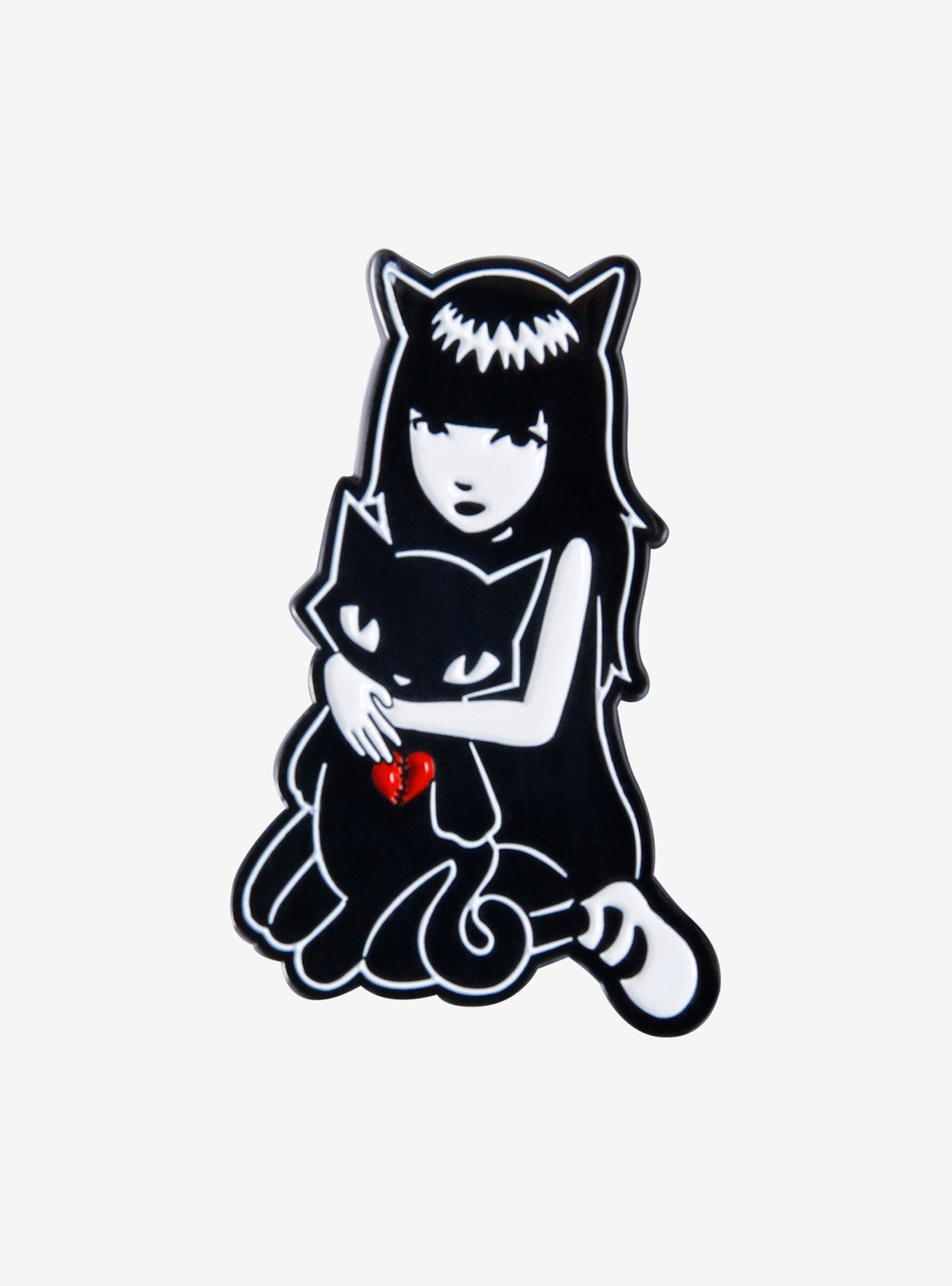 Emily The Strange With Cat Enamel Pin, , hi-res