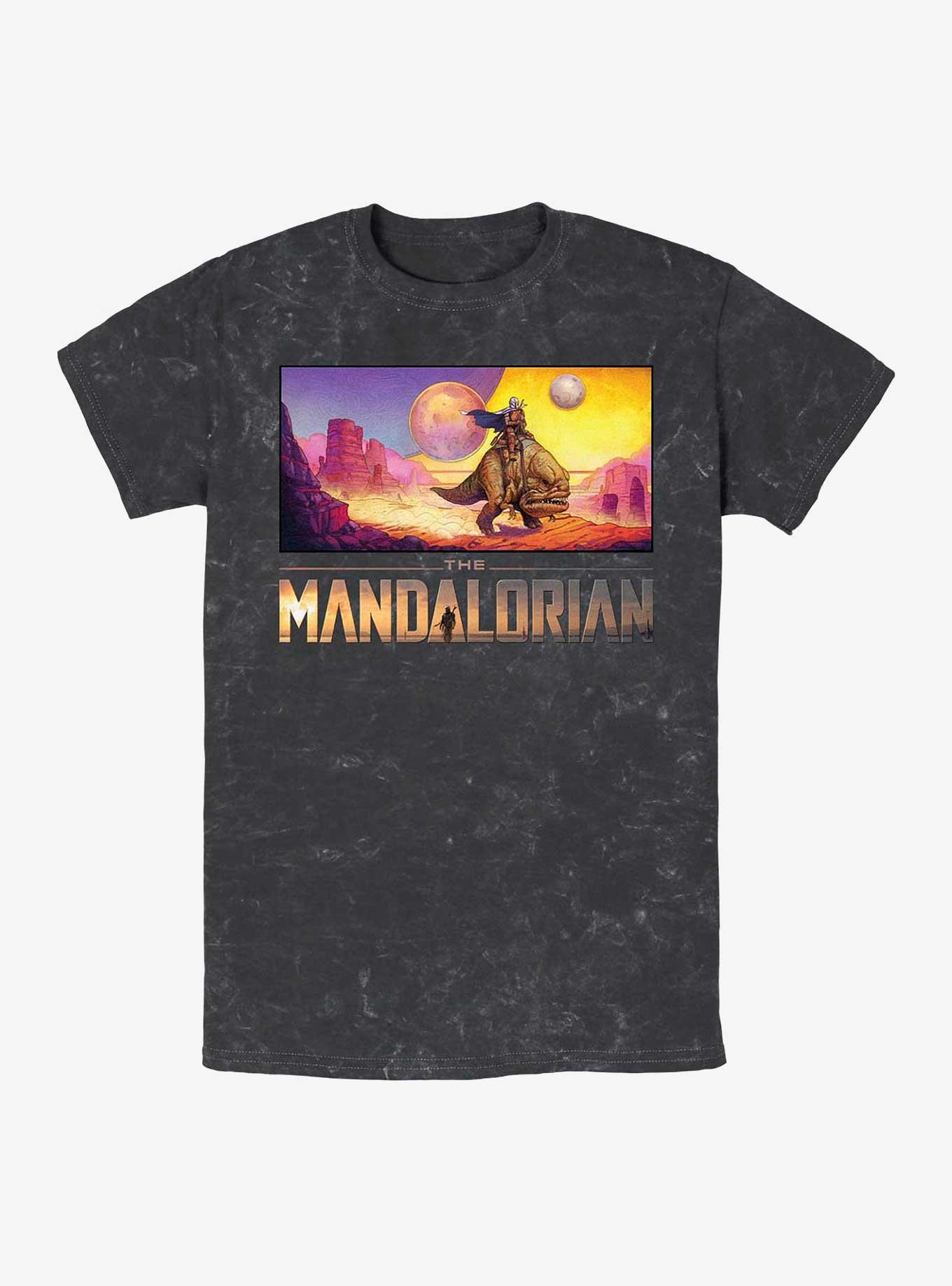 Star Wars The Mandalorian Sunset Ride Mineral Wash T-Shirt, BLACK, hi-res