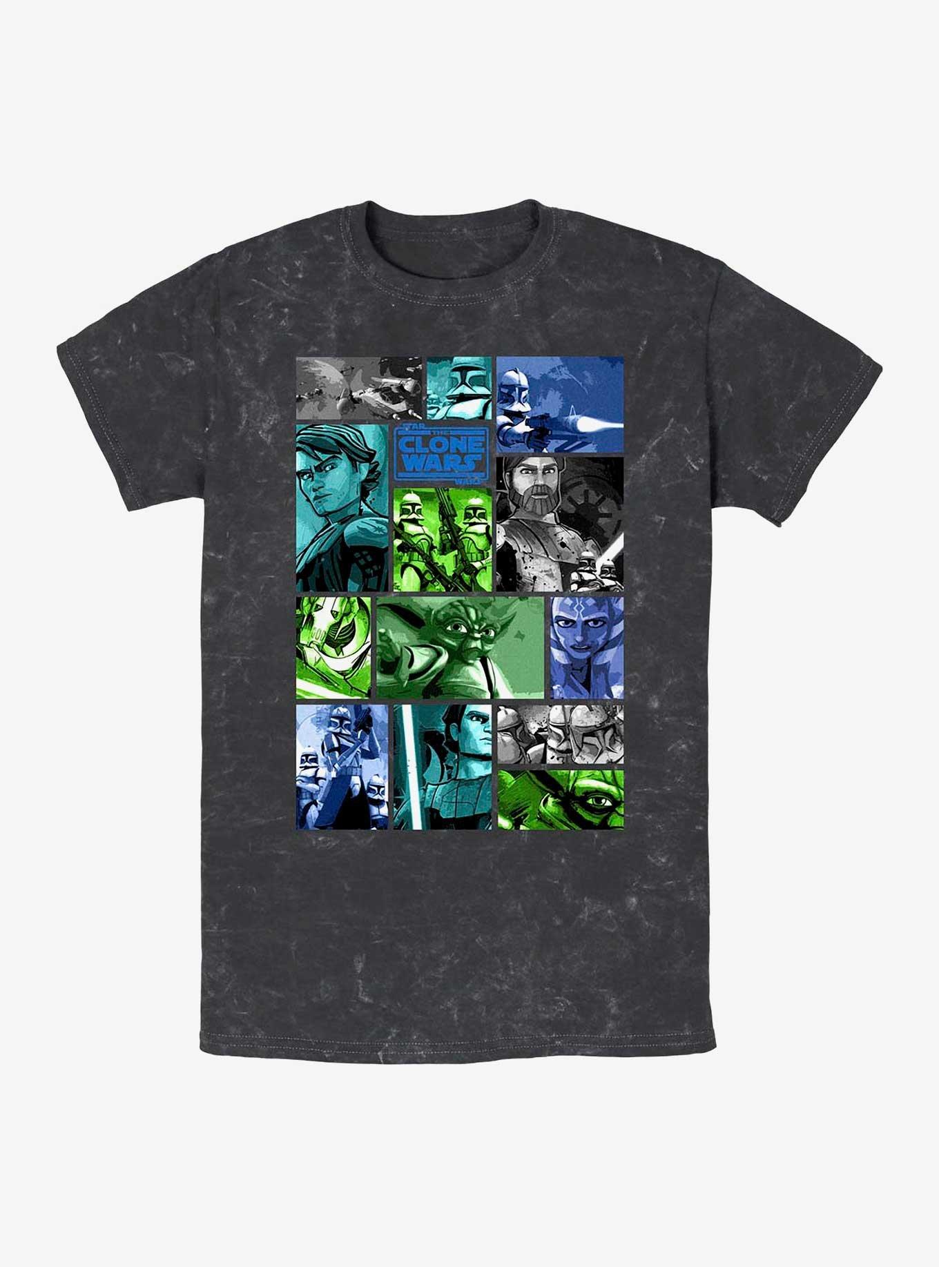Star Wars: The Clone Wars Story Squares Mineral Wash T-Shirt, BLACK, hi-res