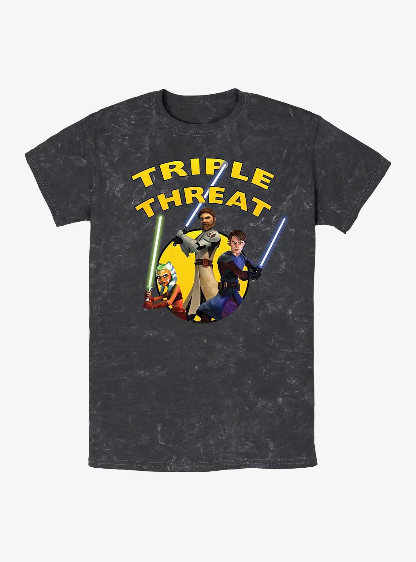 Star Wars: The Clone Wars Triple Threat Mineral Wash T-Shirt, BLACK, hi-res