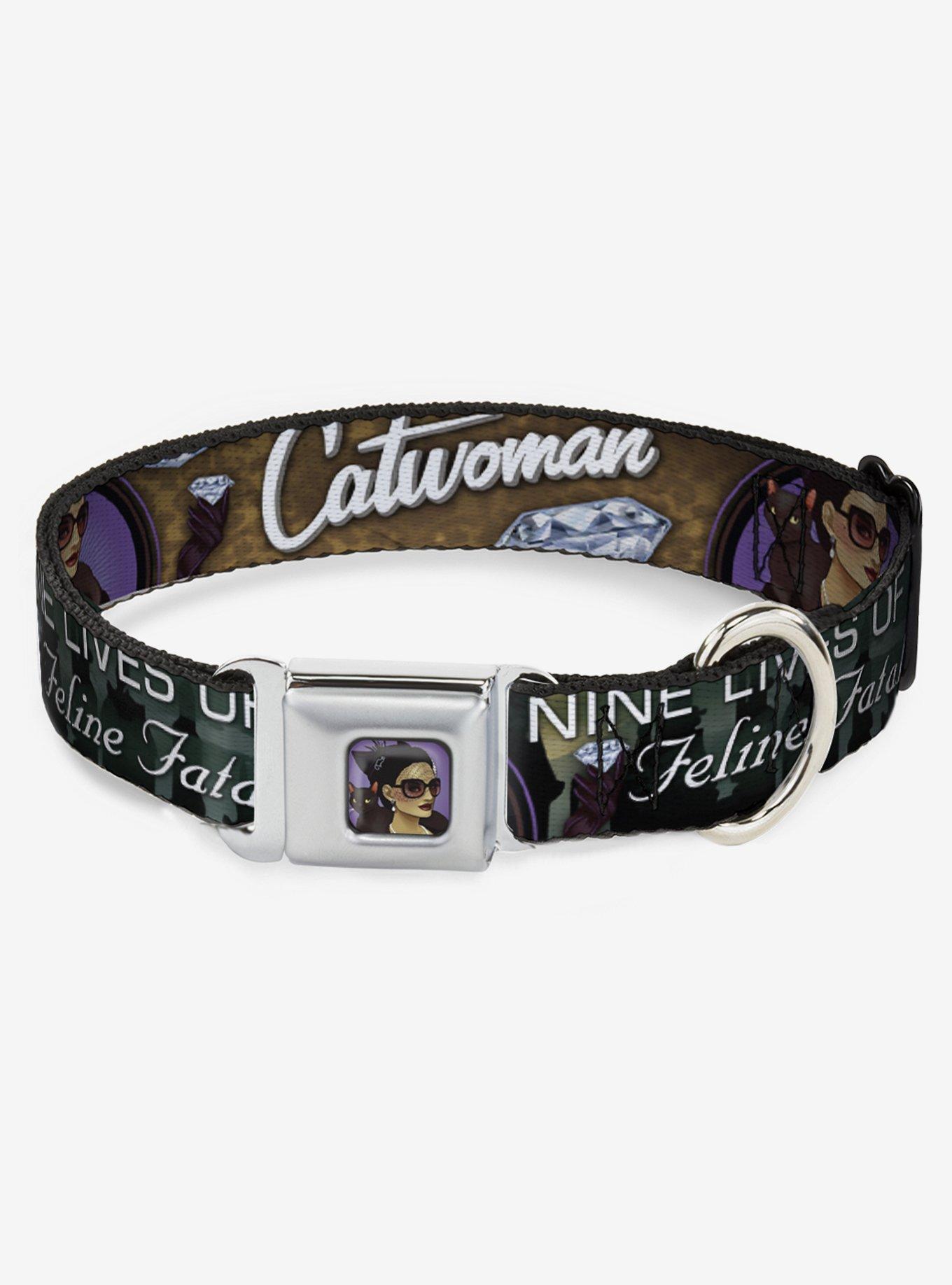 DC Comics Catwoman Nine Lives of A Feline Fatale Diamond Seatbelt Buckle Dog Collar, MULTI, hi-res