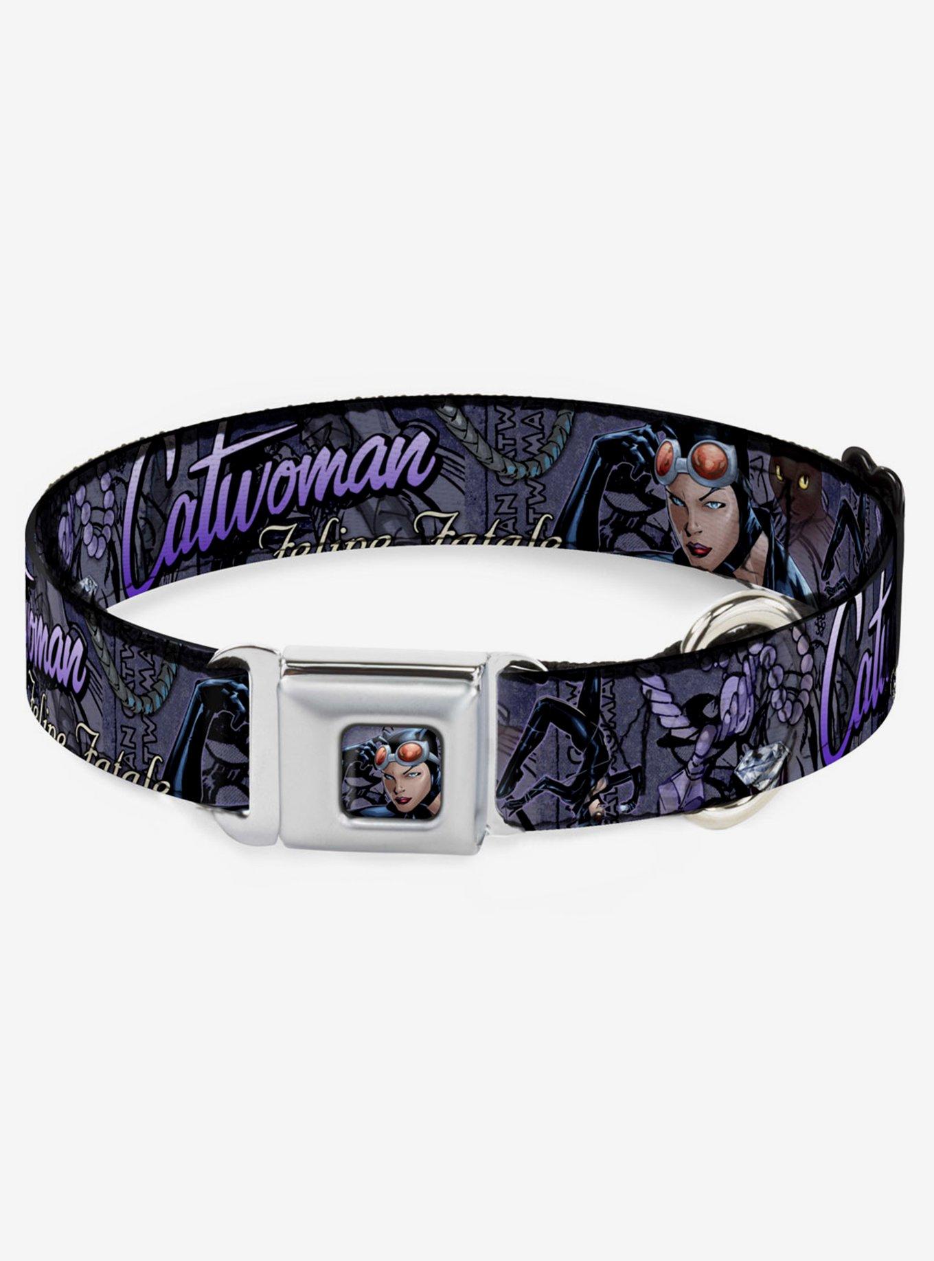 DC Comics Catwoman Nine Lives of A Feline Fatale Pose Purple Seatbelt Buckle Dog Collar, PURPLE, hi-res