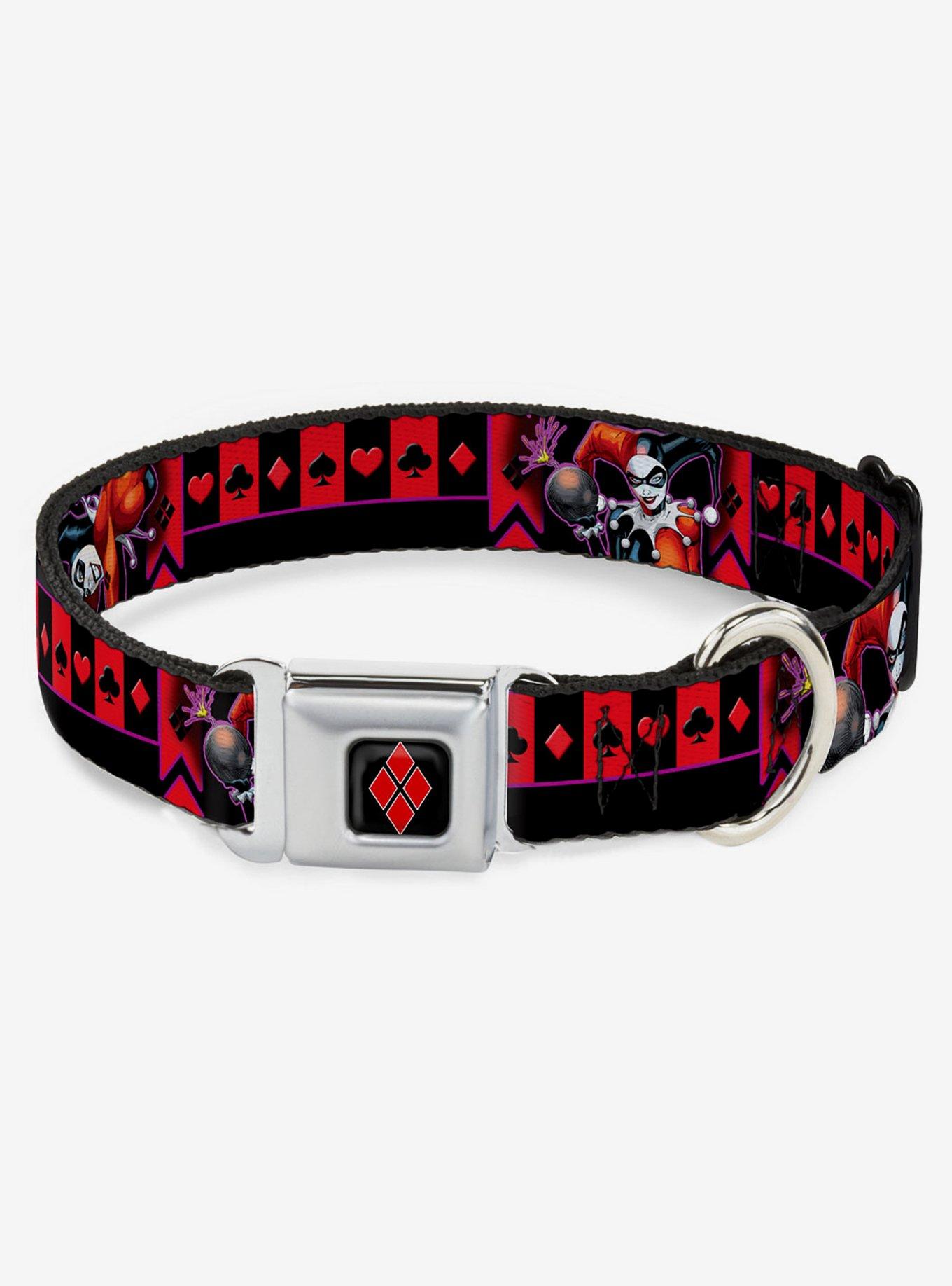 DC Comics Harley Quinn Black Purple Red Seatbelt Buckle Dog Collar Hot Topic