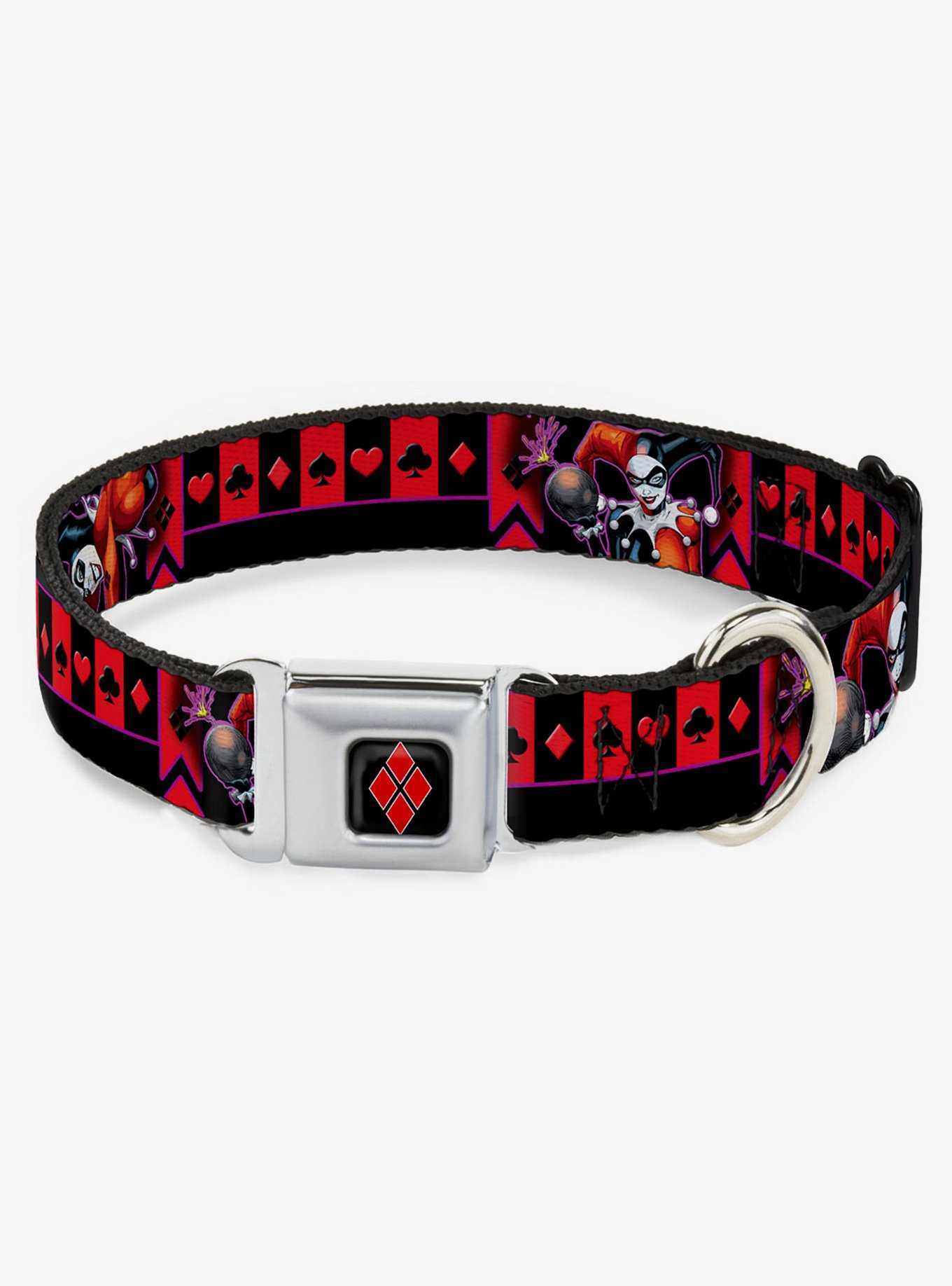 DC Comics Harley Quinn Black Purple Red Seatbelt Buckle Dog Collar, , hi-res