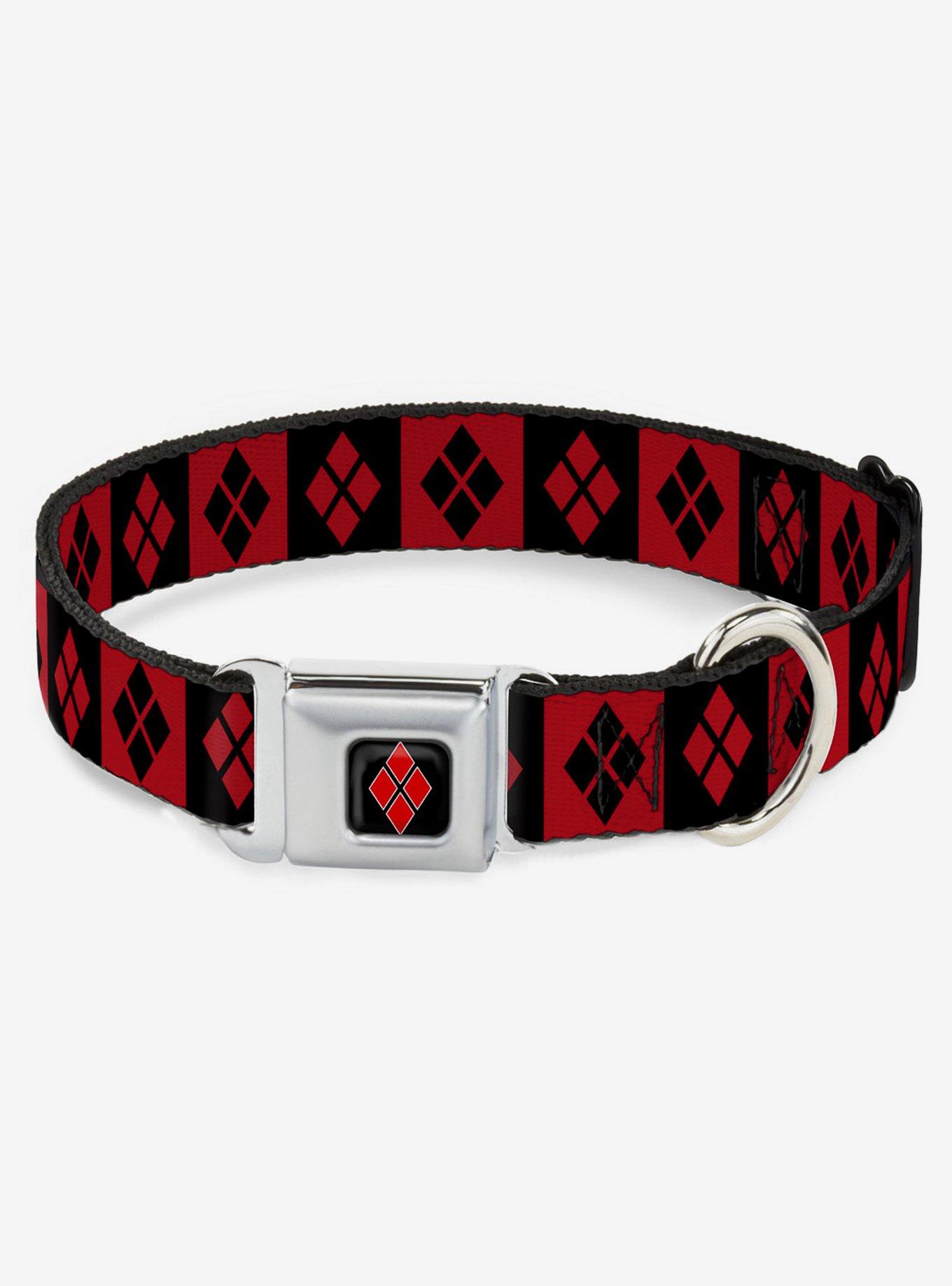 DC Comics Harley Quinn Diamond Blocks Seatbelt Buckle Dog Collar, BLACK, hi-res