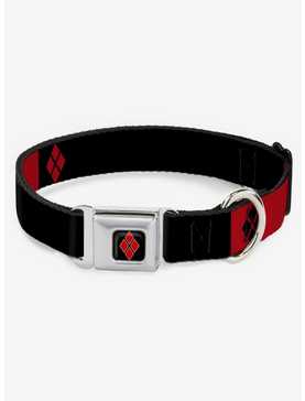 DC Comics Harley Quinn Diamonds Black Red White Seatbelt Buckle Dog Collar, , hi-res