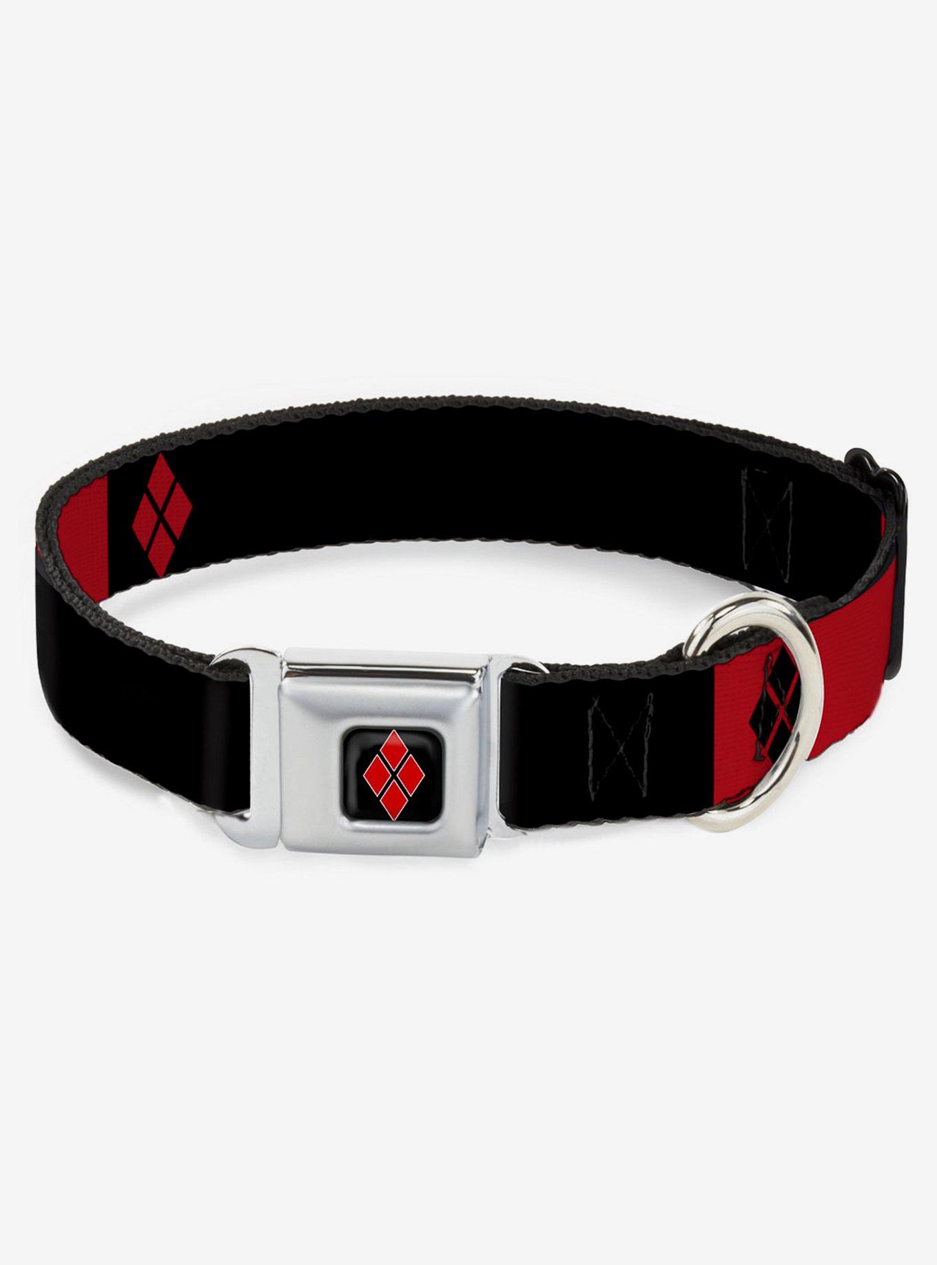 DC Comics Harley Quinn Diamonds Black Red White Seatbelt Buckle Dog Collar, , hi-res