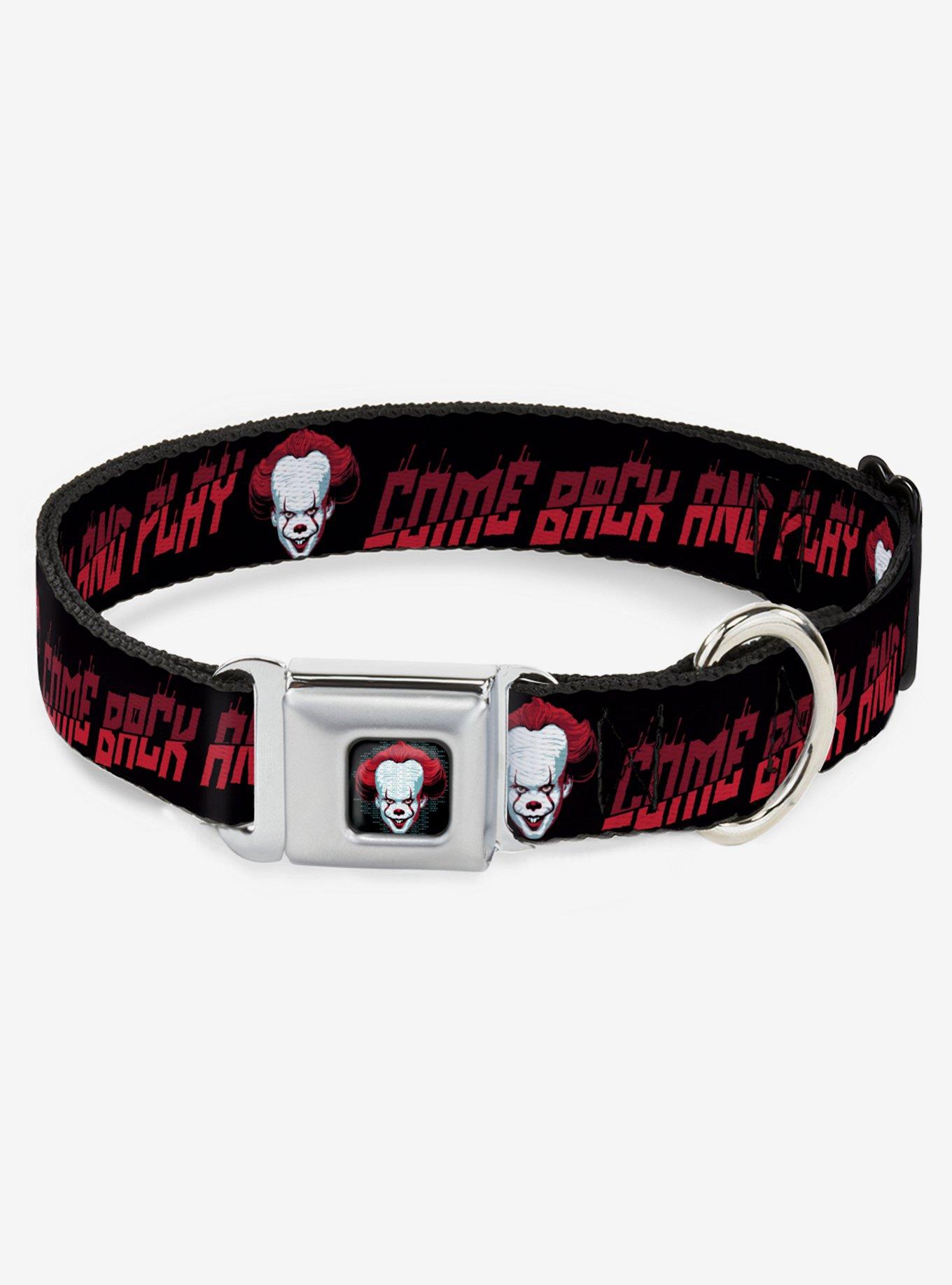 IT Chapter Two Pennywise Face Come Back and Play Black Seatbelt Buckle Dog Collar, BLACK, hi-res