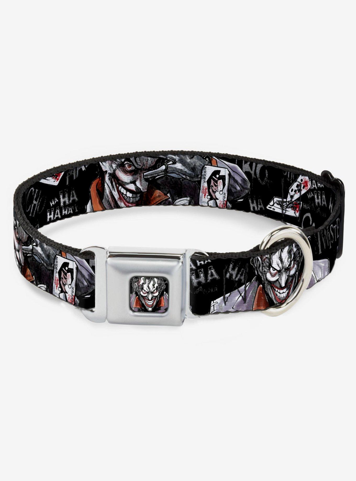 DC Comics The Joker Brilliantly Twisted Psycho Seatbelt Buckle Dog Collar, BLACK, hi-res