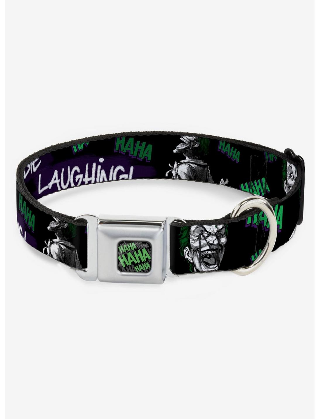 DC Comics The Joker Die Laughing Seatbelt Buckle Dog Collar, BLACK, hi-res