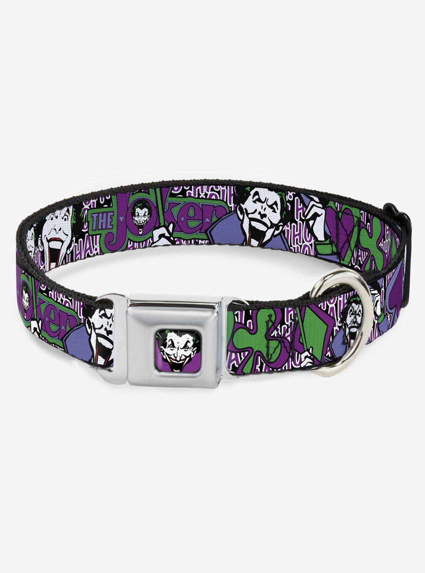 DC Comics The Joker Face Logo Spades Seatbelt Buckle Dog Collar, BLACK, hi-res