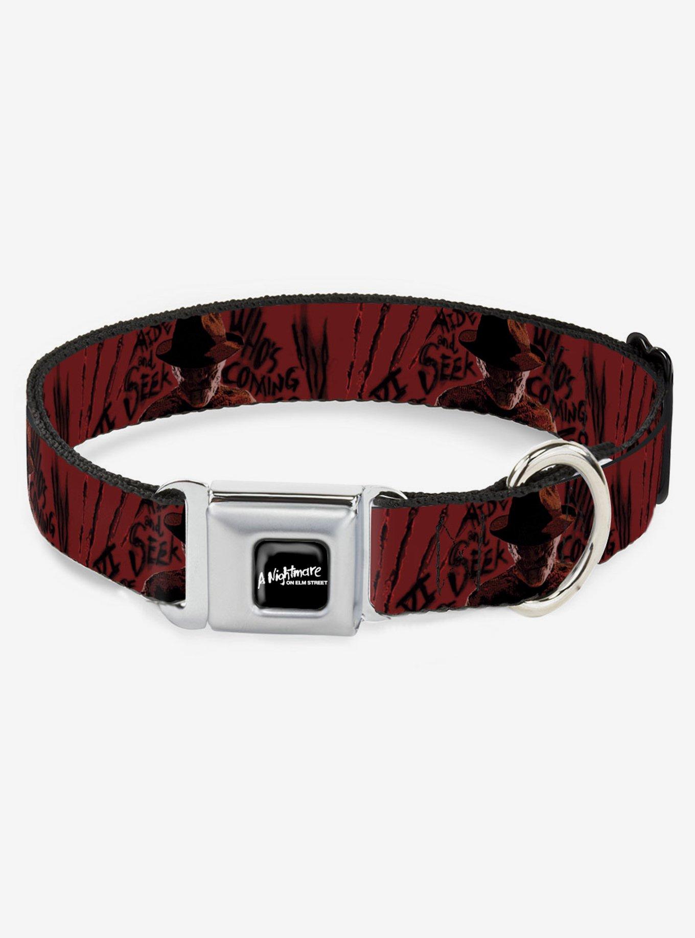 A Nightmare on Elm Street Freddy Poses Quote Hand Scratching Seatbelt Buckle Dog Collar, RED, hi-res