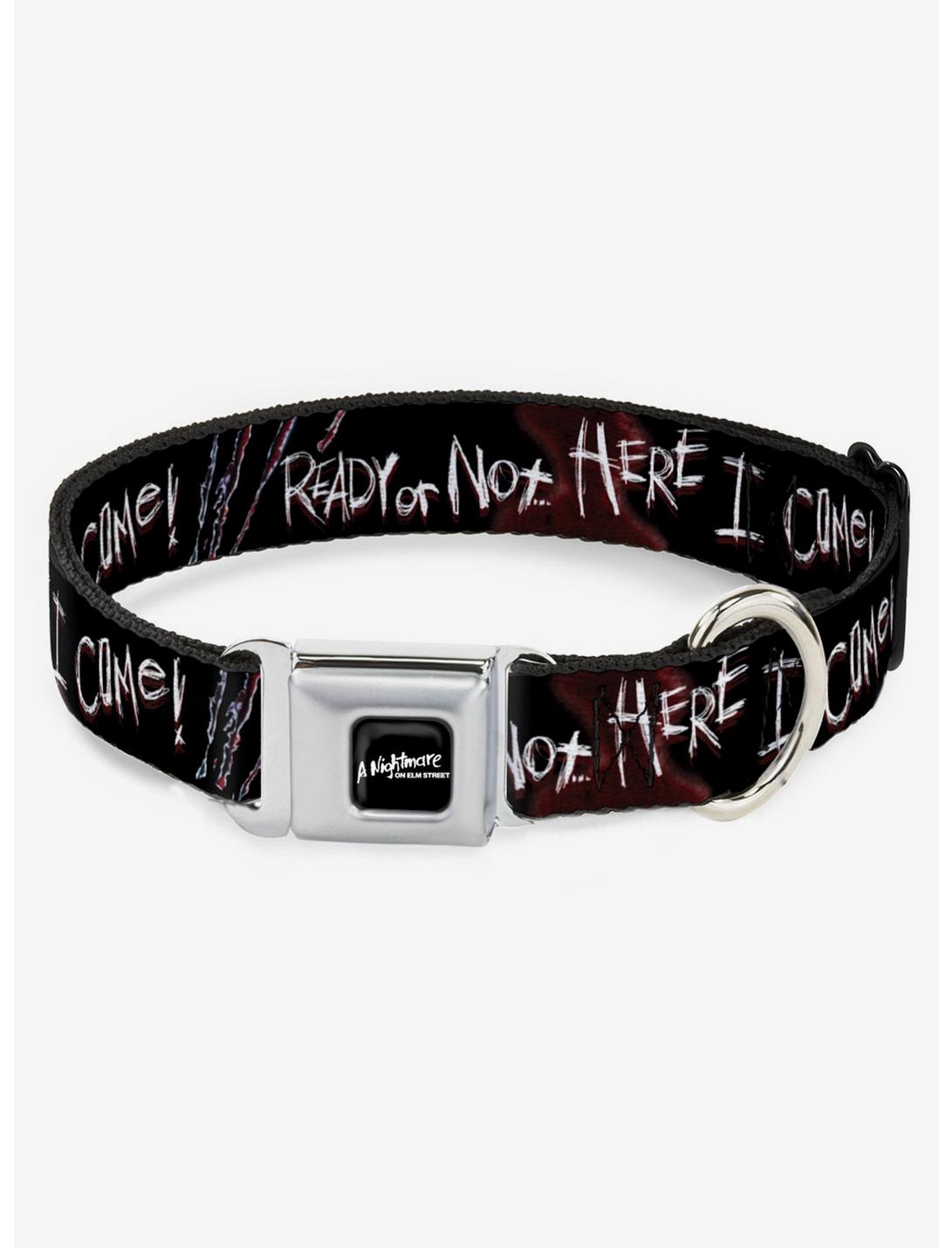 A Nightmare on Elm Street "Ready or Not... Here I Come" Seatbelt Buckle Dog Collar, BLACK, hi-res