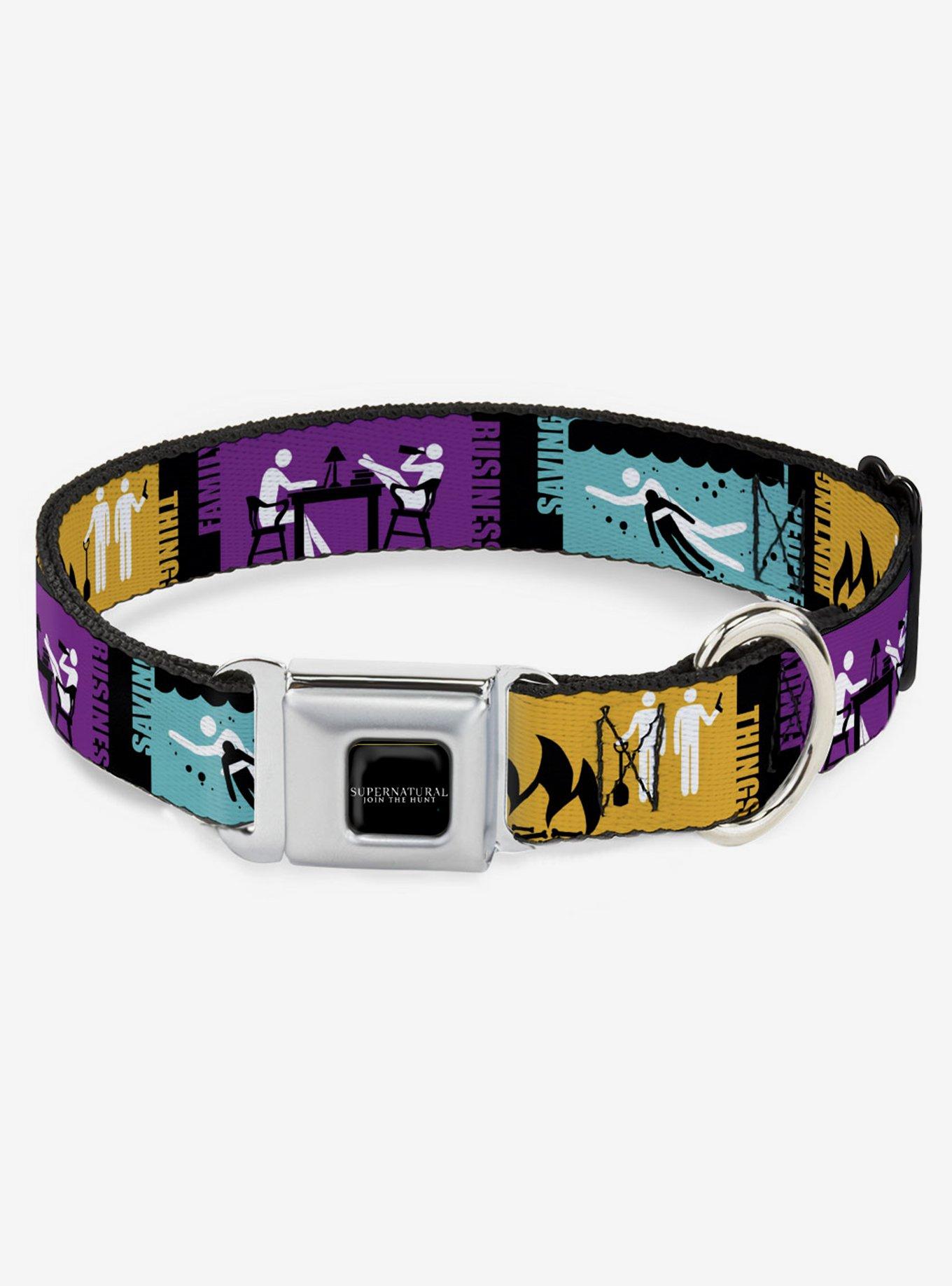 Supernatural Saving People Hunting Things Family Business Seatbelt Buckle Dog Collar, BLACK, hi-res