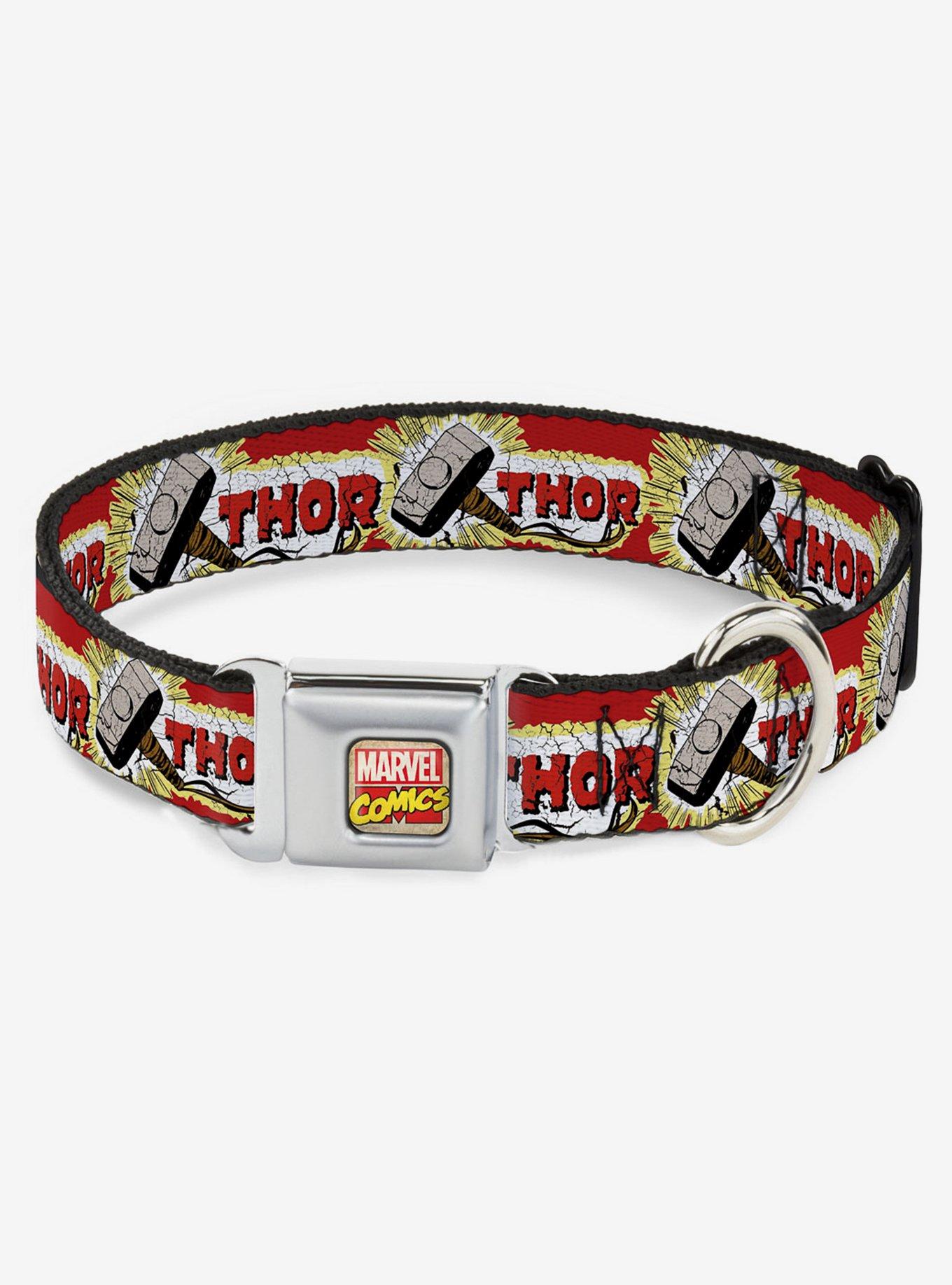 Marvel Thor Hammer Red Yellow White Seatbelt Buckle Dog Collar, , hi-res