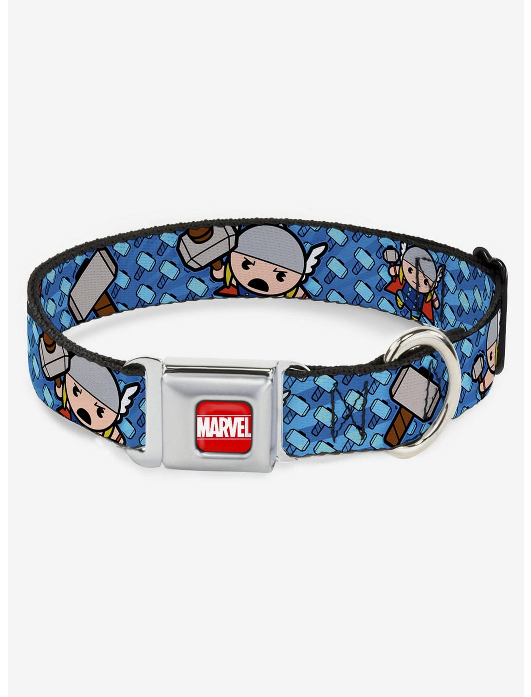 Marvel Thor Kawaii Poses Hammer Monogram Seatbelt Buckle Dog Collar, BLUE, hi-res