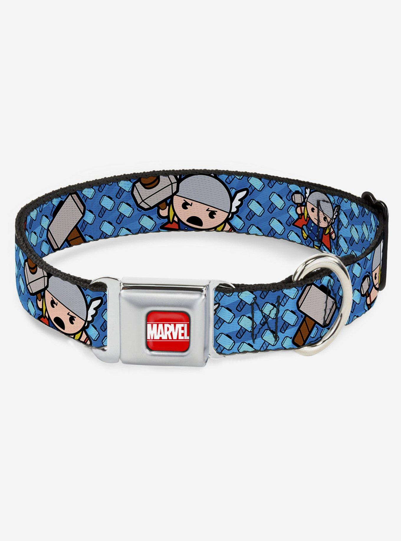 Marvel Thor Kawaii Poses Hammer Monogram Seatbelt Buckle Dog Collar, BLUE, hi-res