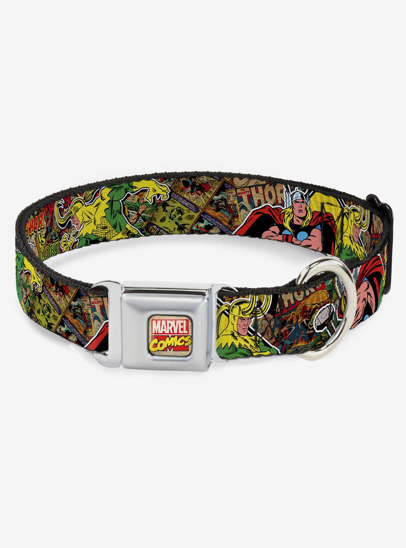 Marvel Thor Loki Poses Retro Comic Stacked Seatbelt Buckle Dog Collar, MULTI, hi-res