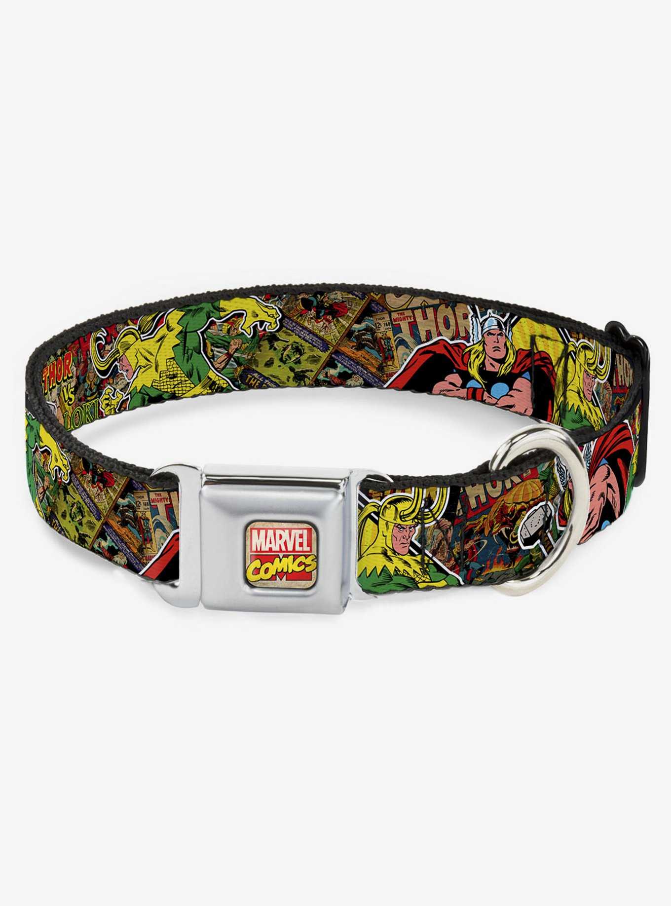 Marvel Thor Loki Poses Retro Comic Stacked Seatbelt Buckle Dog Collar, , hi-res