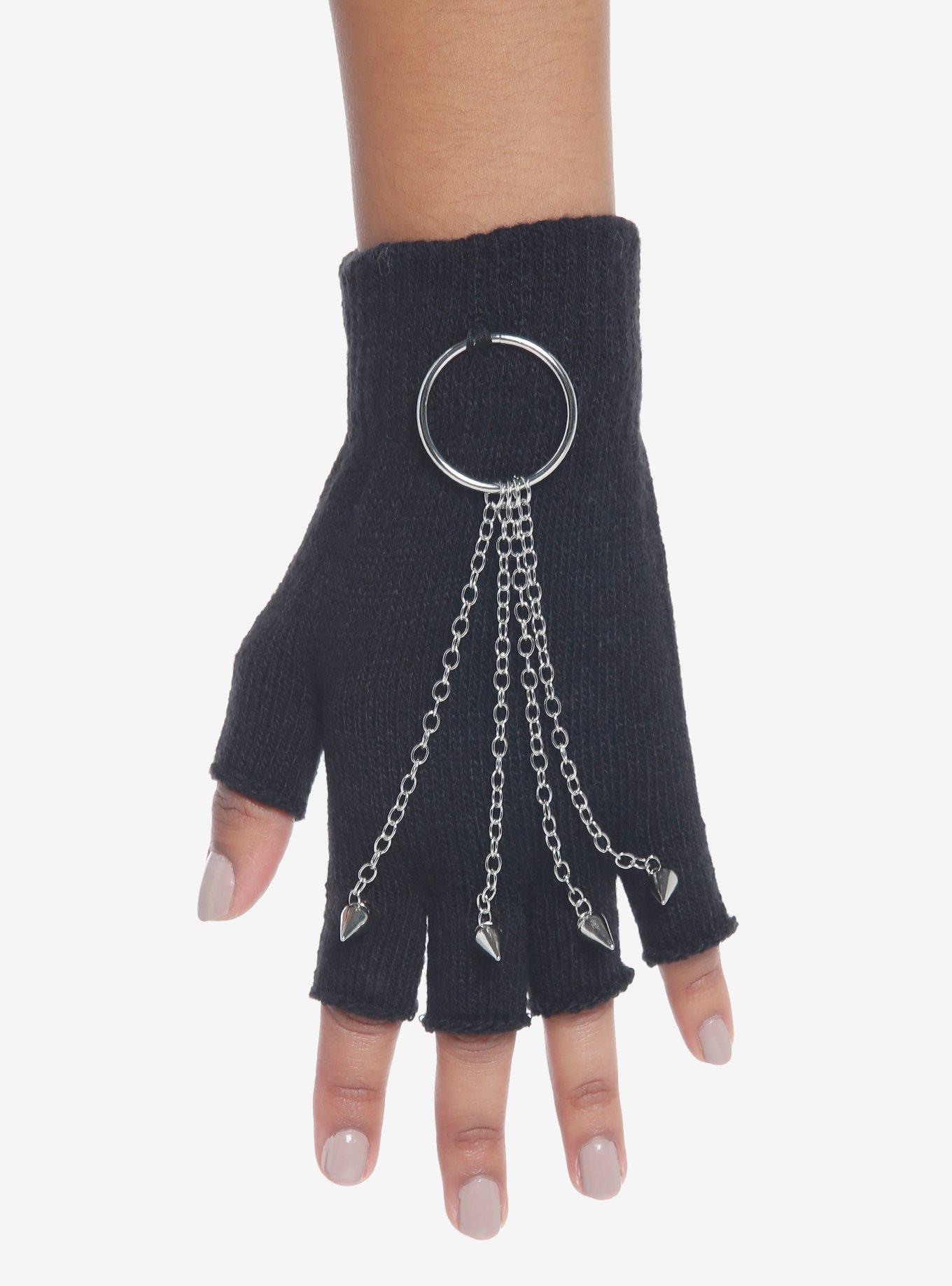 Spike Stud O-Ring Fingerless Gloves, , hi-res