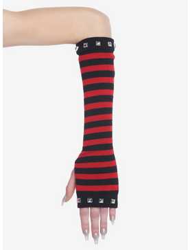Red & Black Stripe Stud Arm Warmers, , hi-res