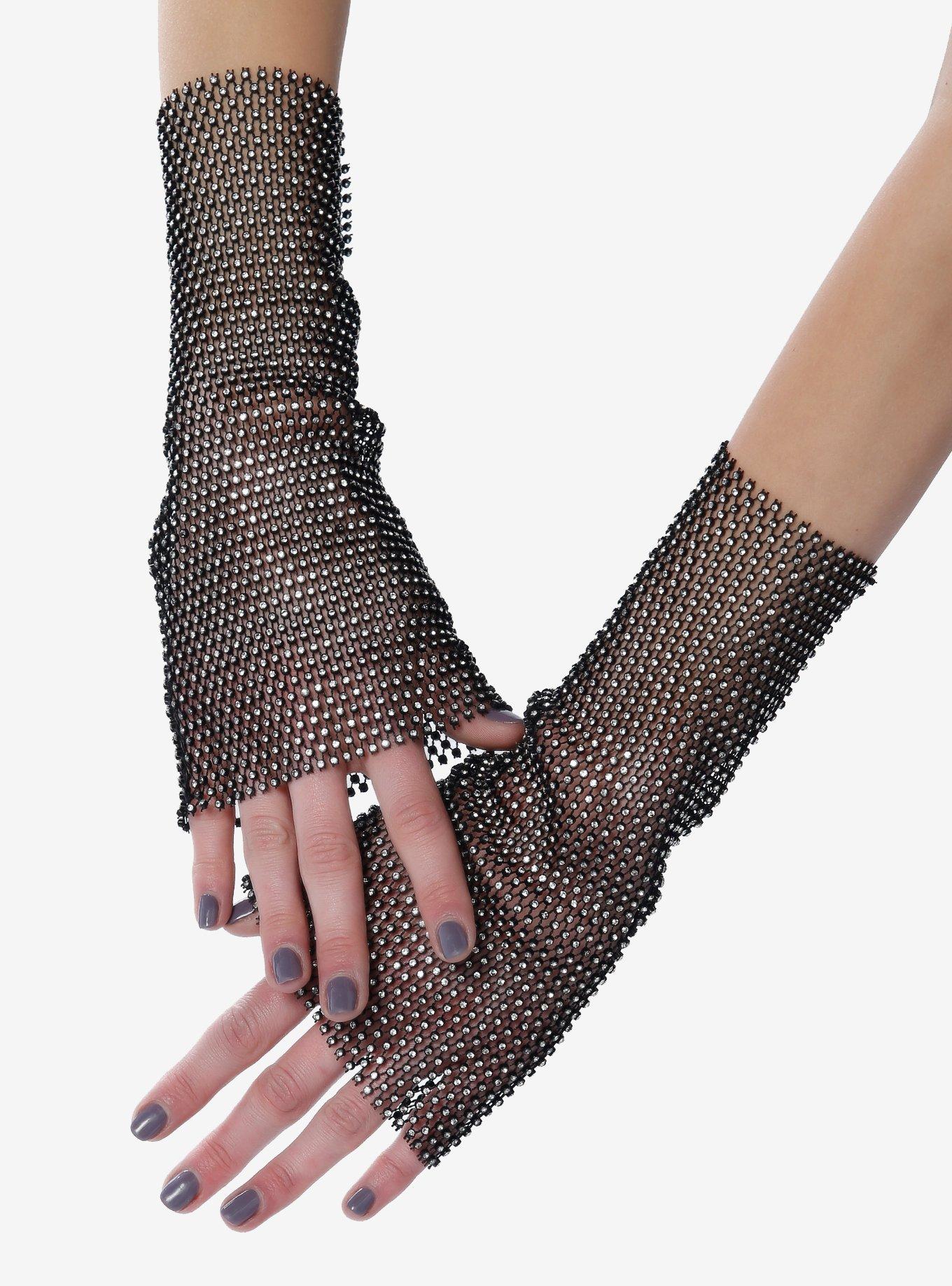 Black Net Rhinestone Sleeves, , hi-res