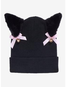 Black 3D Kitty Ears Beanie, , hi-res