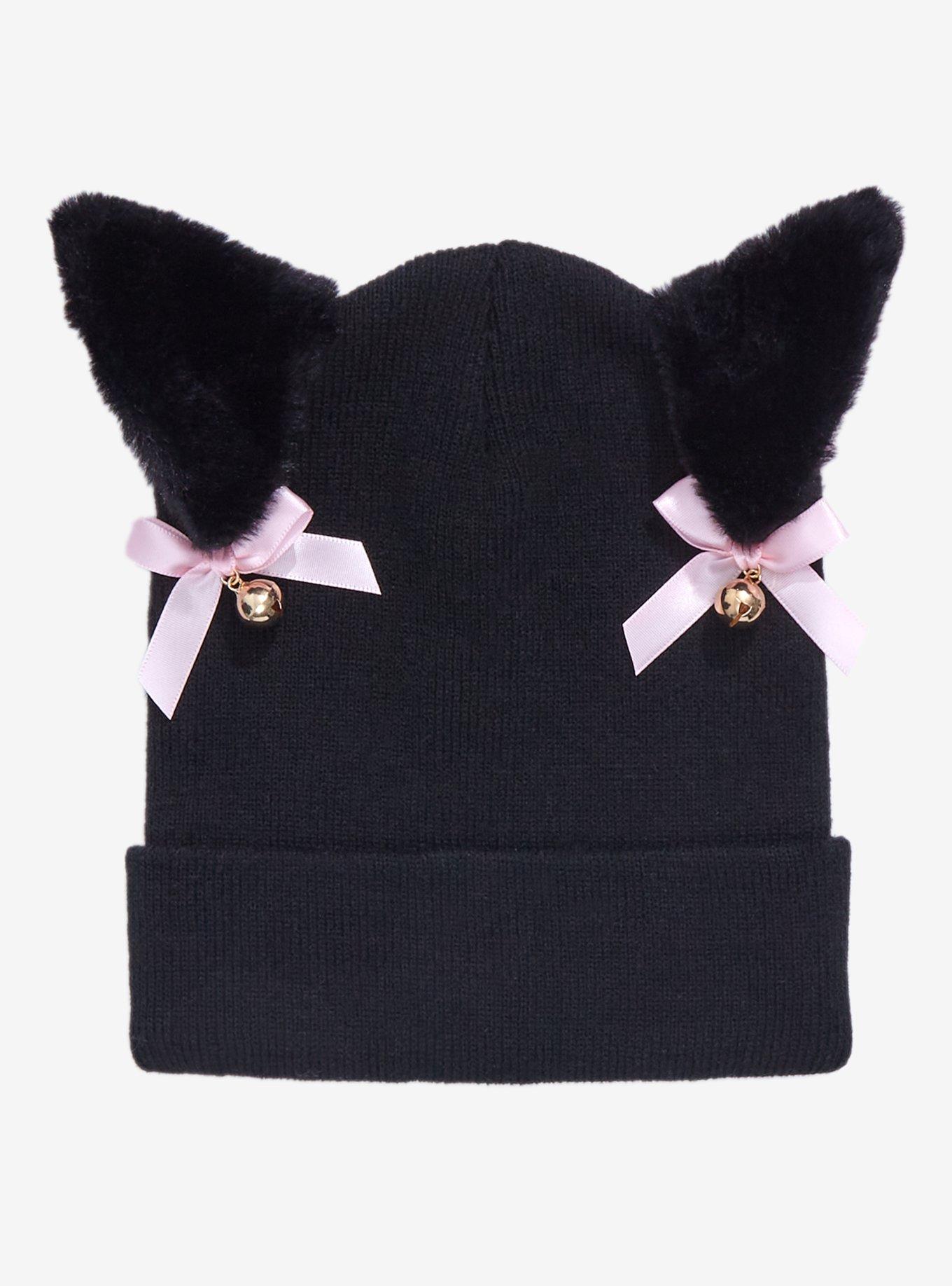 Black 3D Kitty Ears Beanie, , hi-res