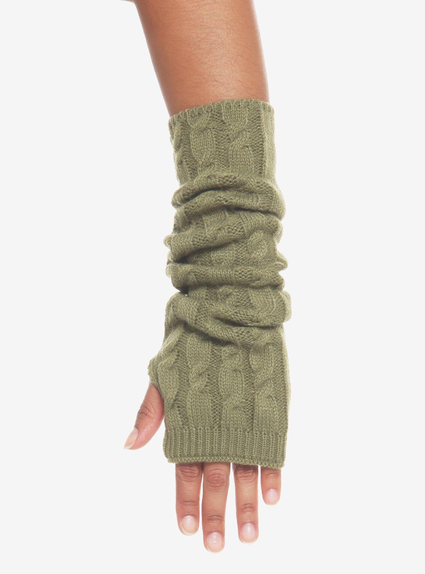 Green Cable Knit Arm Warmers, , hi-res