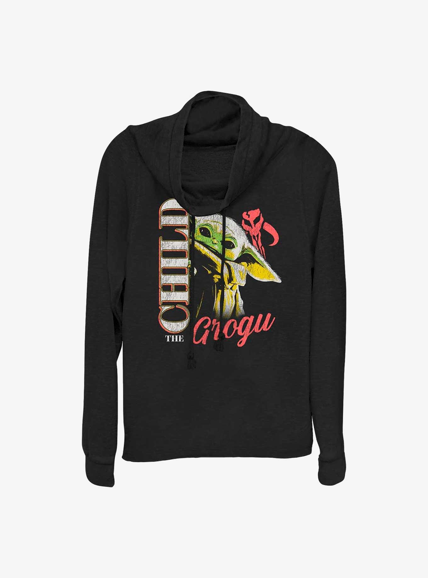Star Wars The Mandalorian Grogu Peek Cowl Neck Long-Sleeve Top, BLACK, hi-res