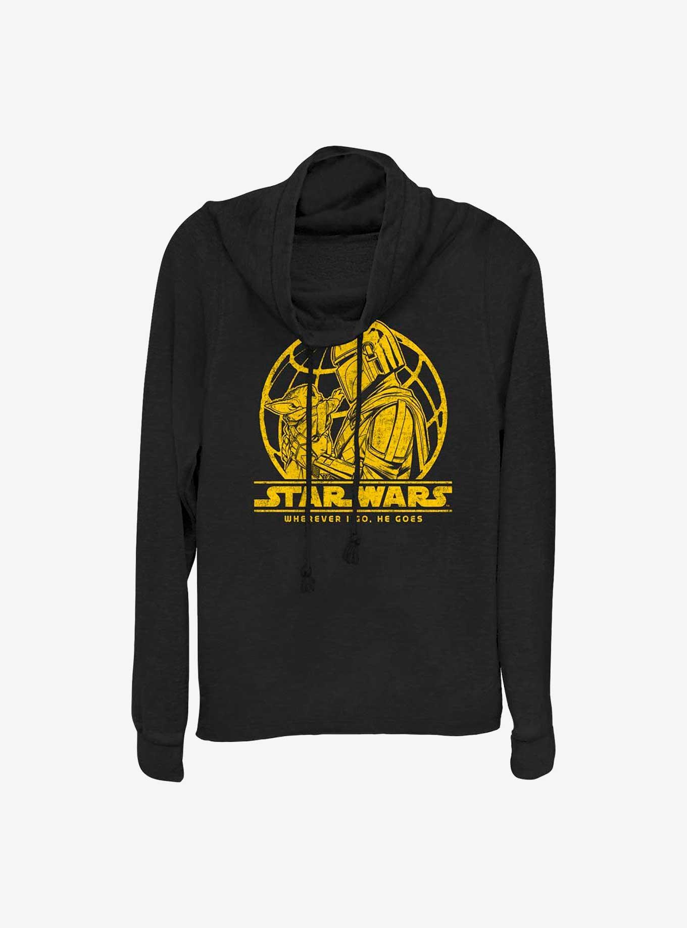 Star Wars The Mandalorian I Go He Goes Cowl Neck Long-Sleeve Top, BLACK, hi-res