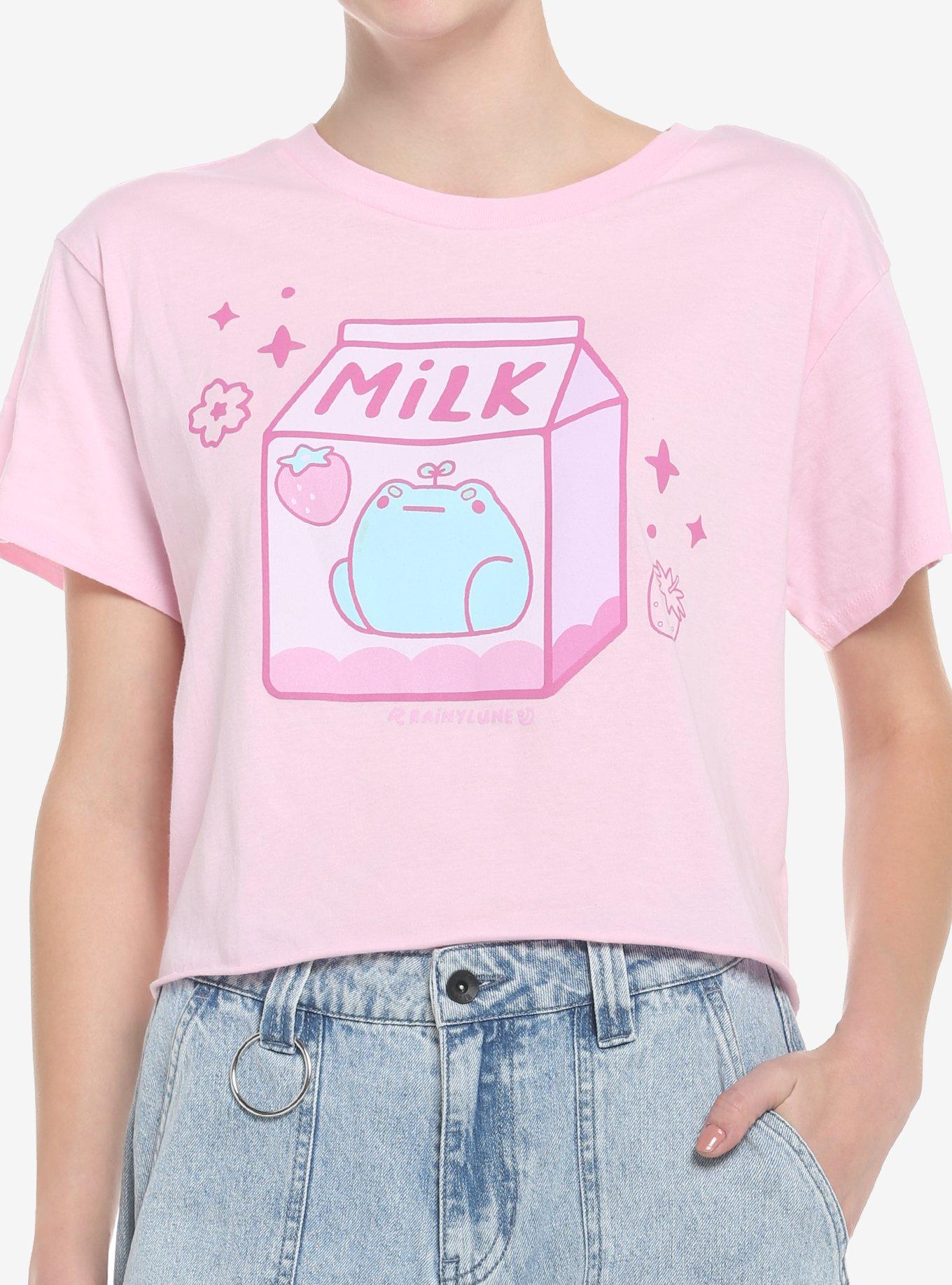 Sprout The Frog Strawberry Milk Crop Girls T-Shirt By Rainylune, MULTI, hi-res