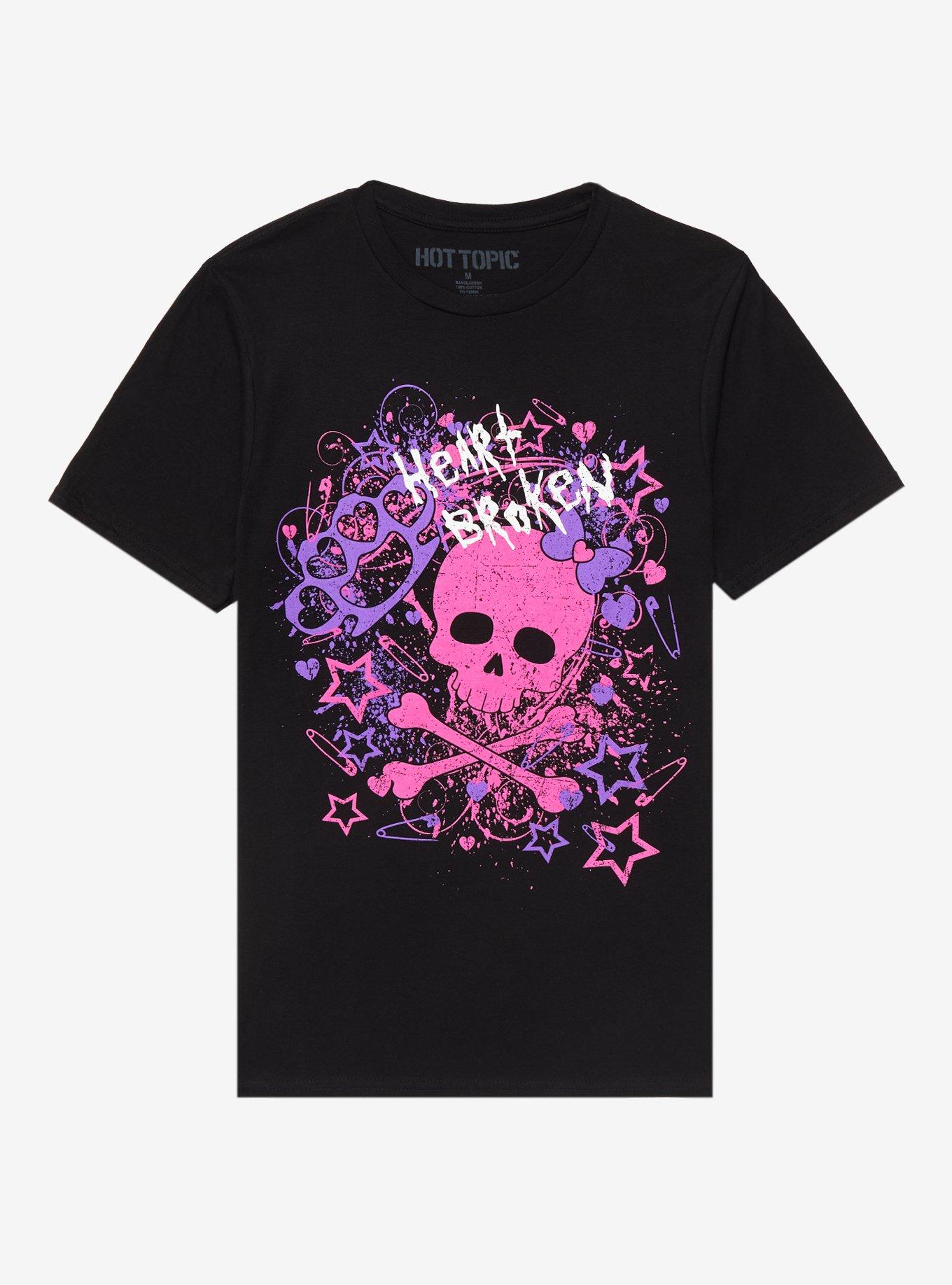 Heart Broken Pink Skull Boyfriend Fit Girls T-Shirt, MULTI, hi-res