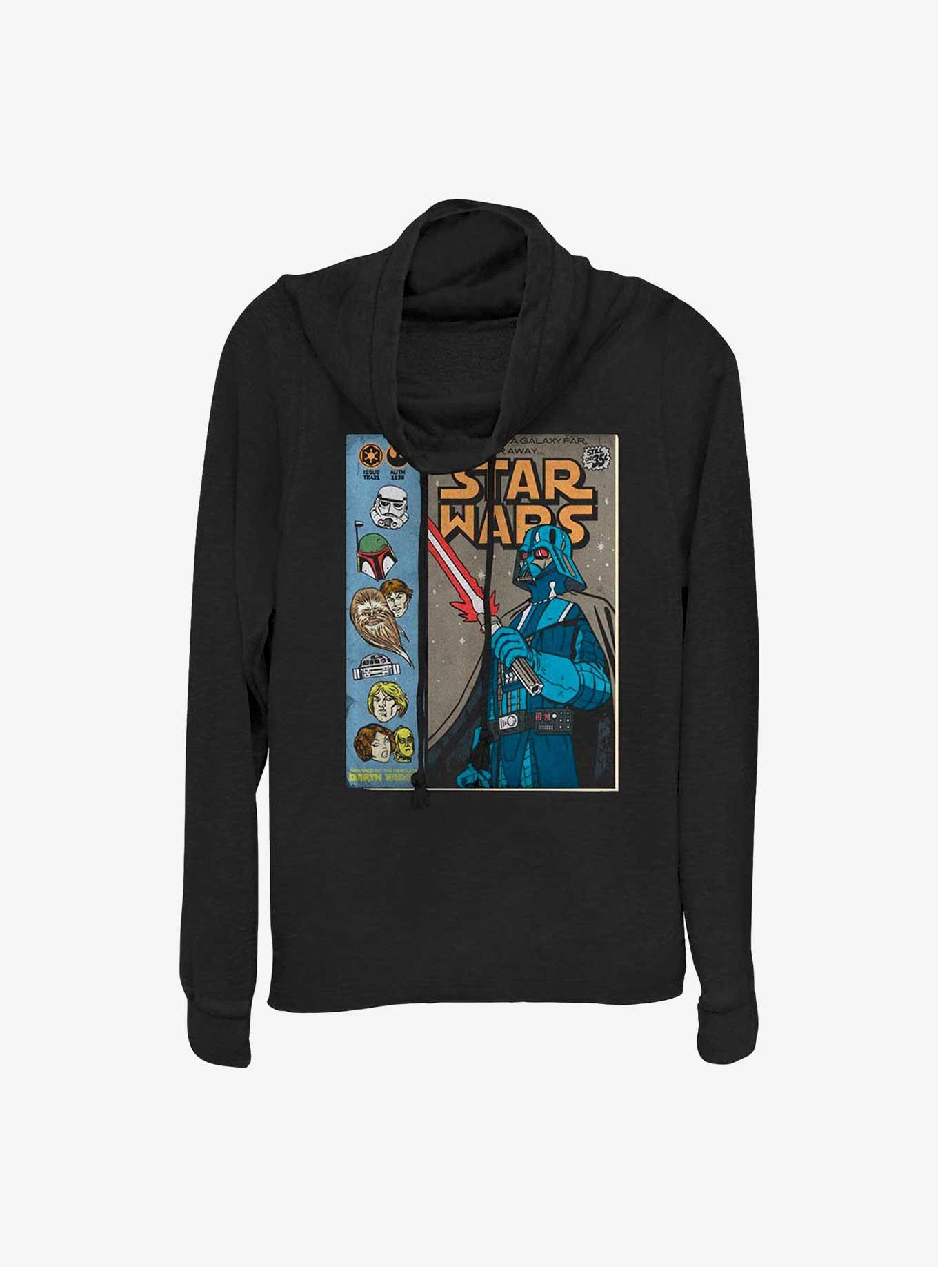 Star Wars About Face Darth Vader Cowl Neck Long-Sleeve Top, BLACK, hi-res