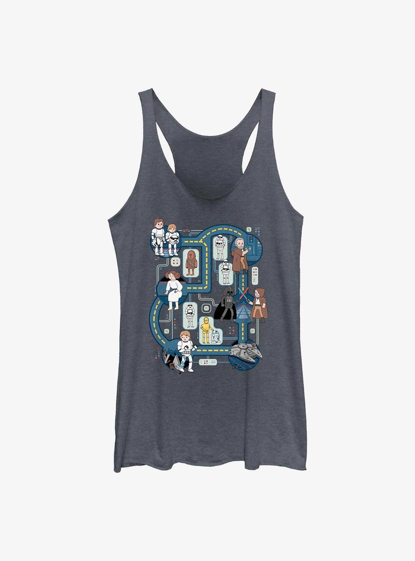 Star Wars Death Star Map Girls Tank, NAVY HTR, hi-res