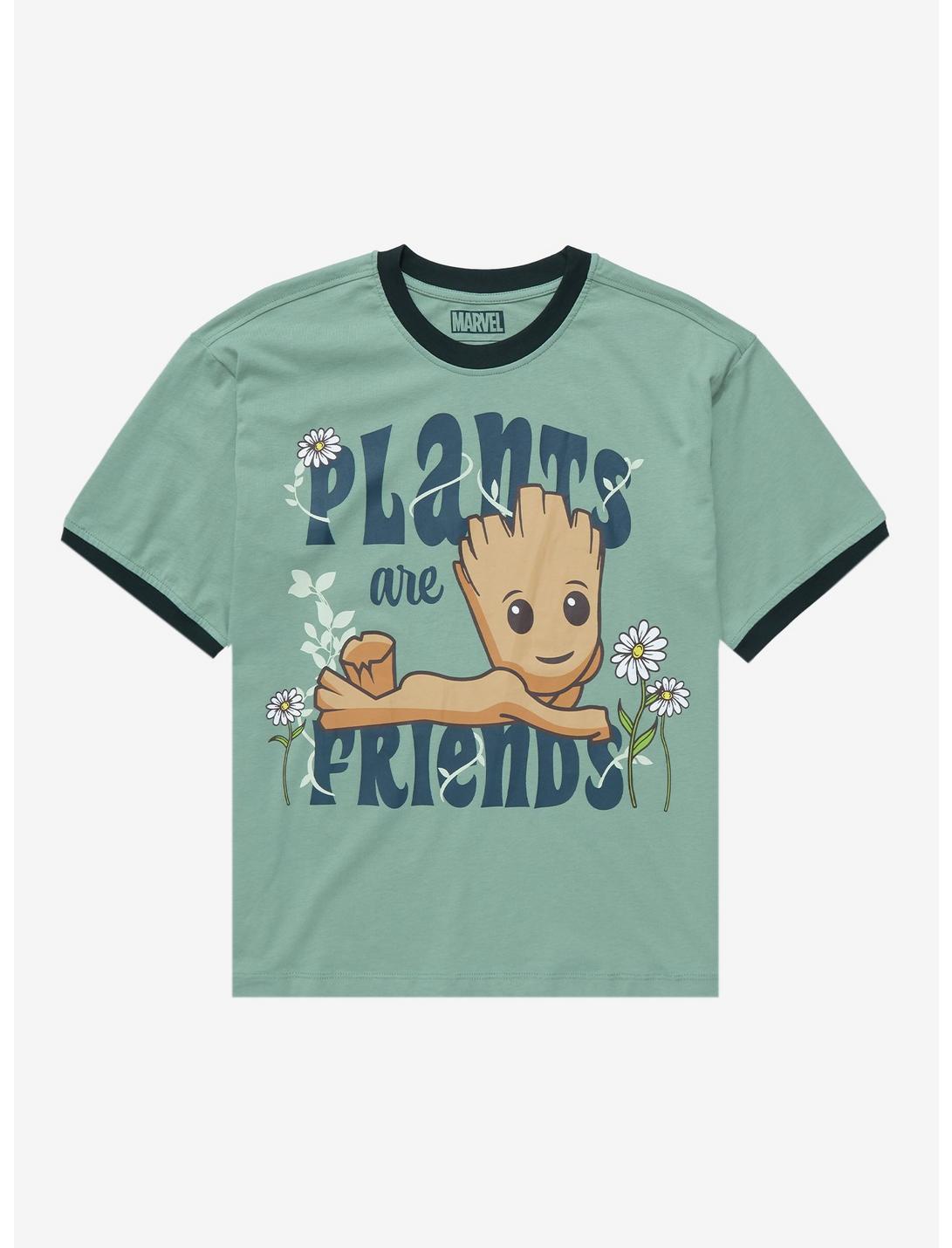 Marvel I am Groot Plants are Friends Women’s Ringer T-Shirt - BoxLunch Exclusive, SAGE, hi-res