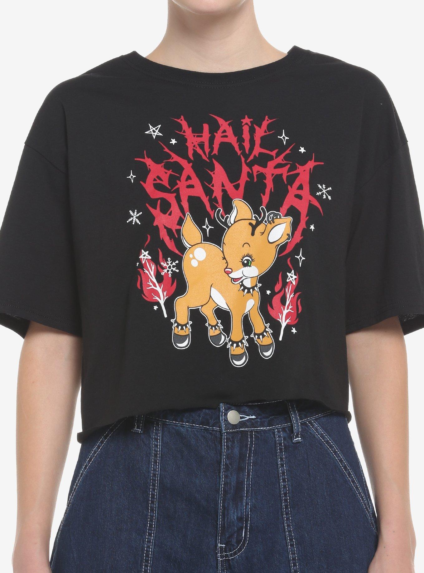 Hail Santa Goth Christmas Girls Crop T-Shirt, MULTI, hi-res