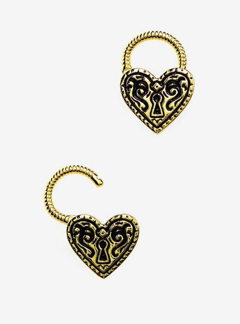 14G Steel Antique Heart Padlock Hinged Hoop 2 Pack | Hot Topic