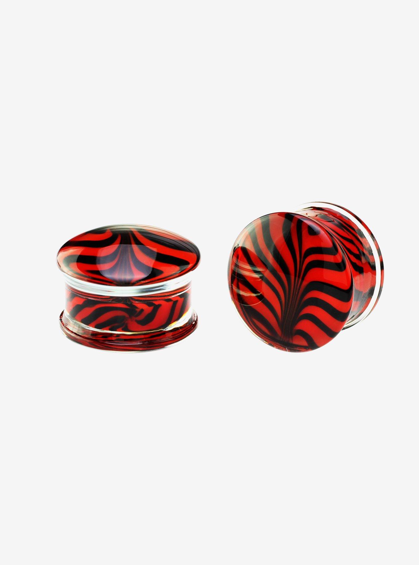Glass Red & Black Stripe Plug 2 Pack, BLACK, hi-res