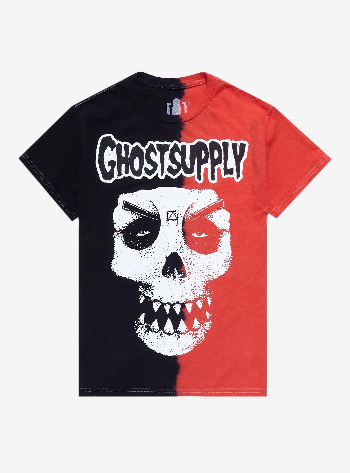 Skeleton Face Split-Dye T-Shirt By Ghost Supply, RED, hi-res