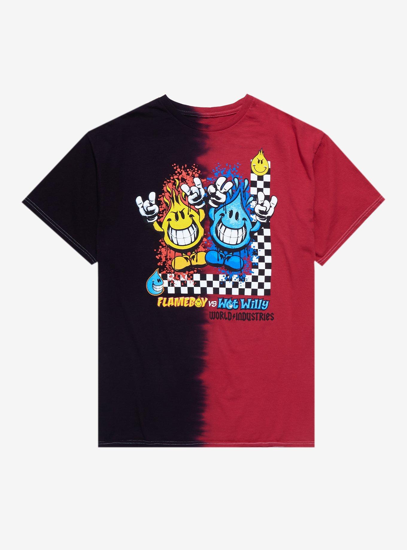 World Industries Flame Boy Vs. Wet Willy Split Dye T-Shirt, RED, hi-res