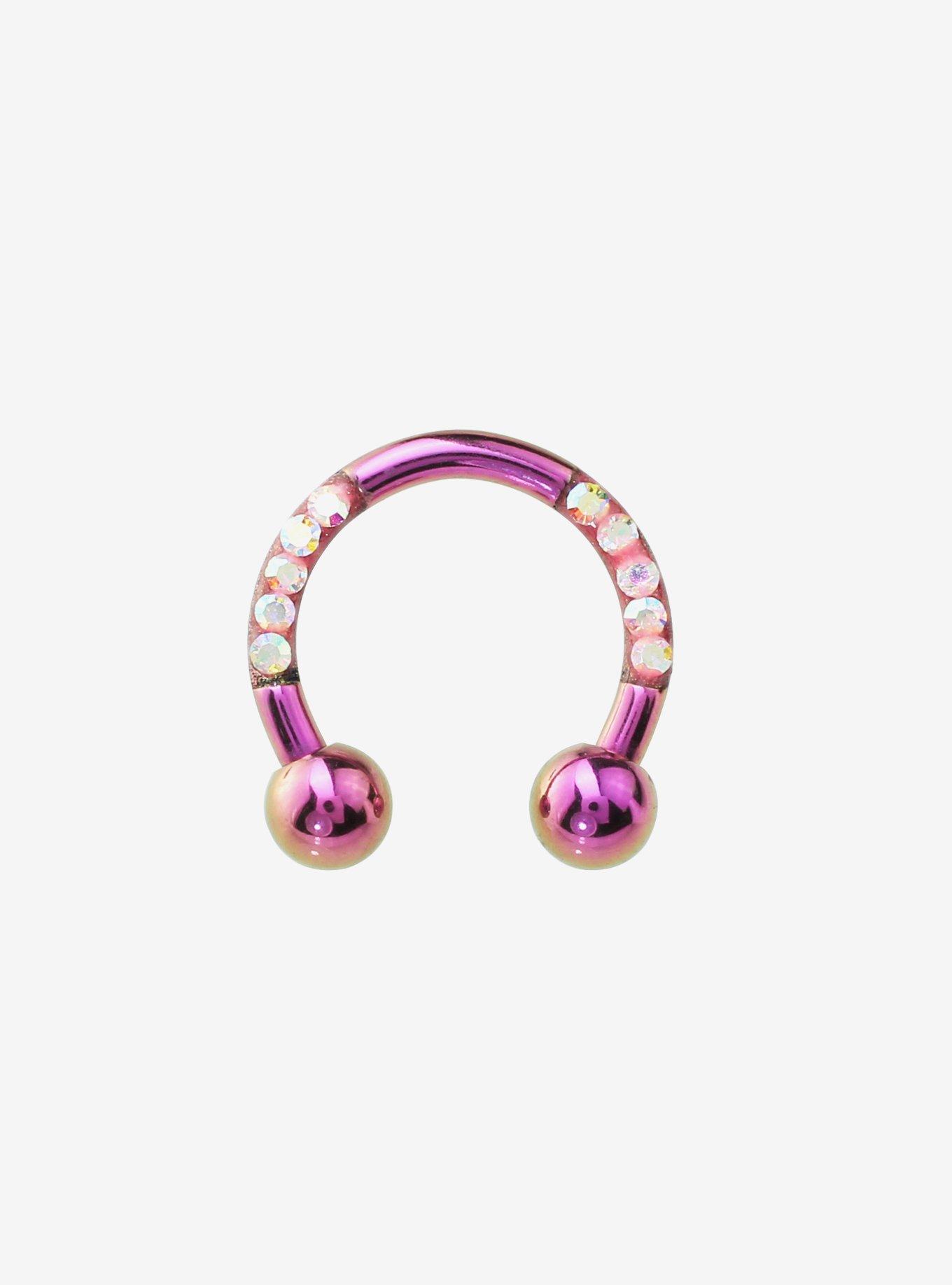 Steel Pink Stone Circular Barbell, PINK, hi-res