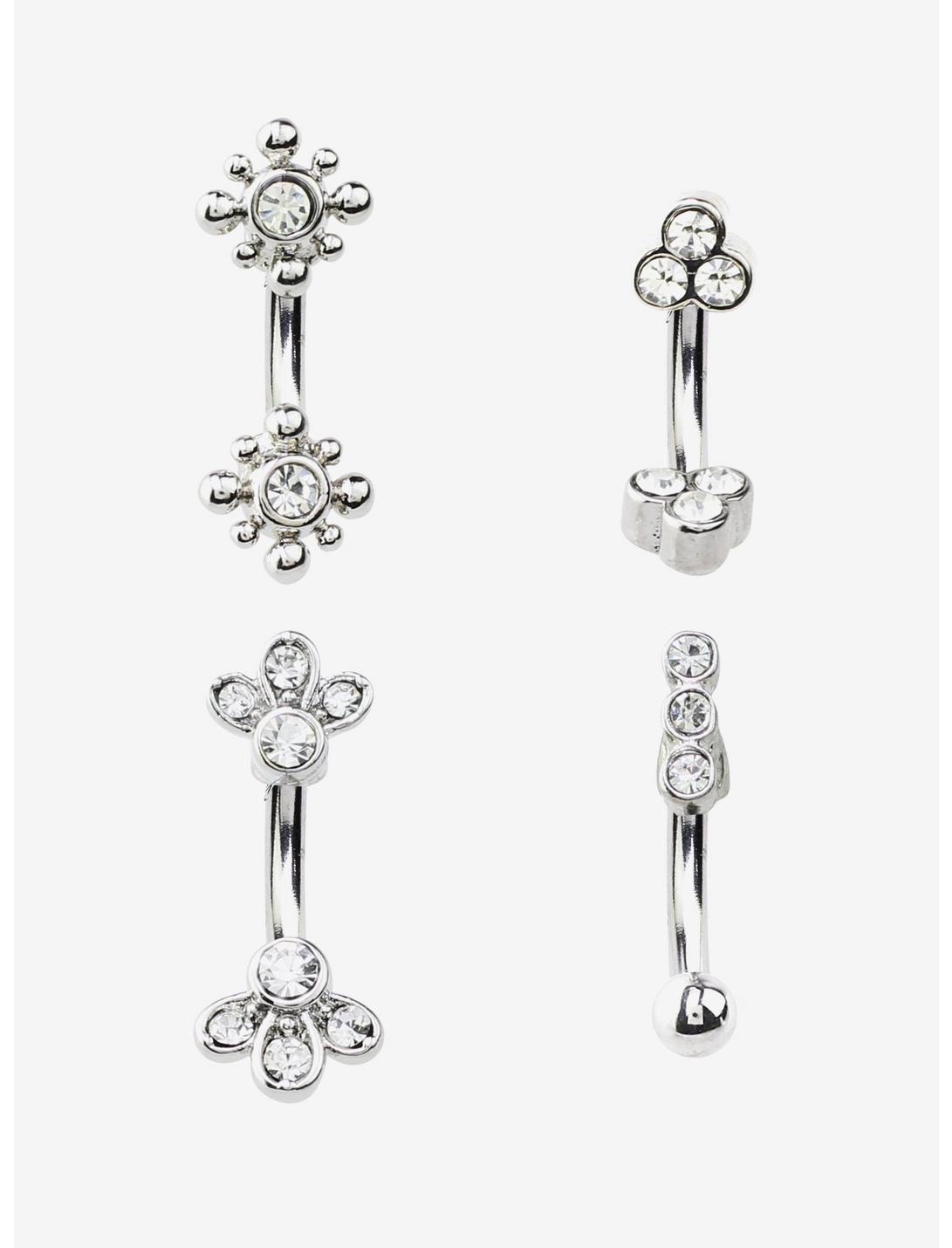 Steel Silver CZ Gems Eyebrow Barbell 4 Pack, SILVER, hi-res