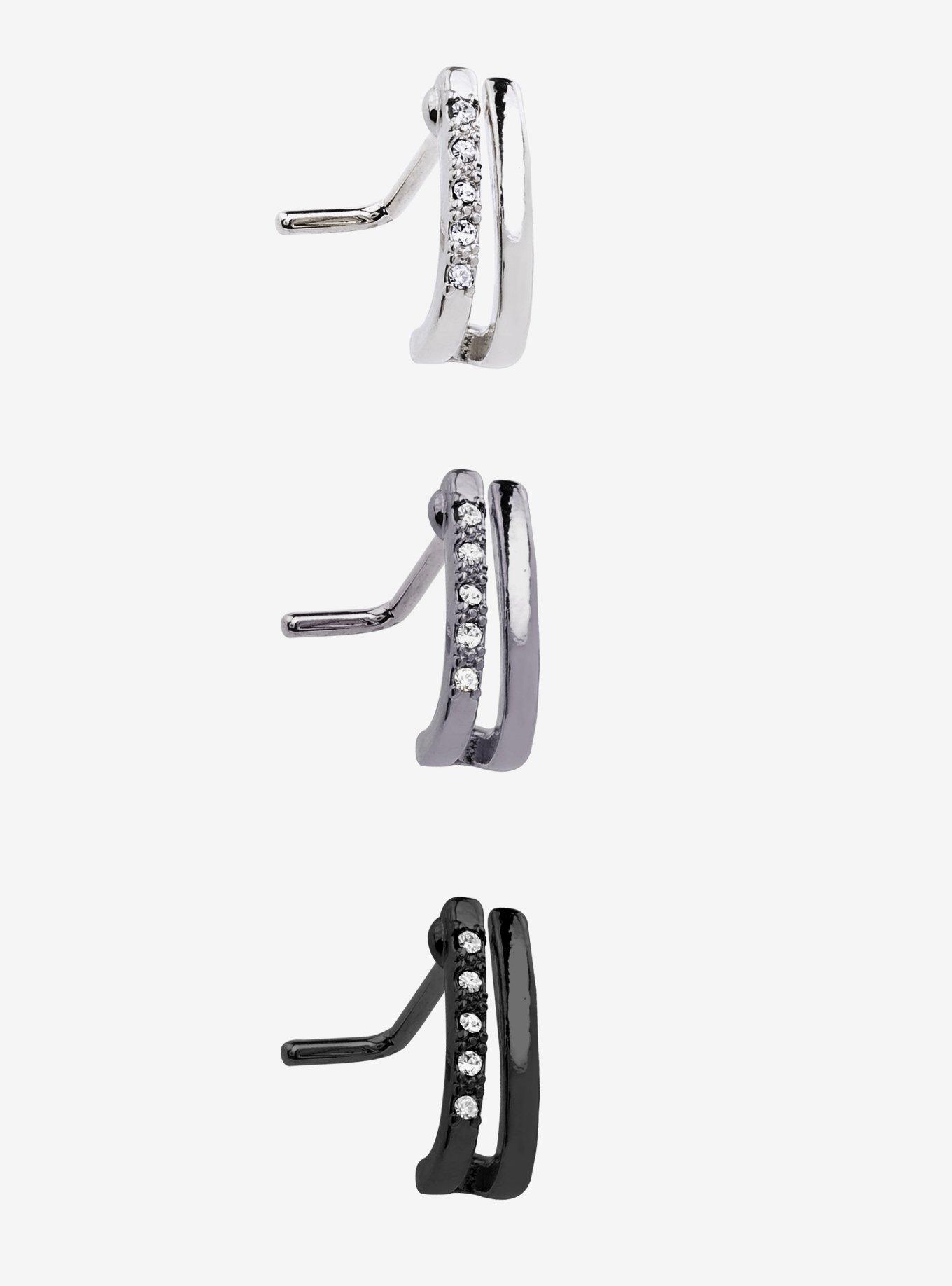 Steel Double Hoop Nose Stud 3 Pack, BLACK, hi-res